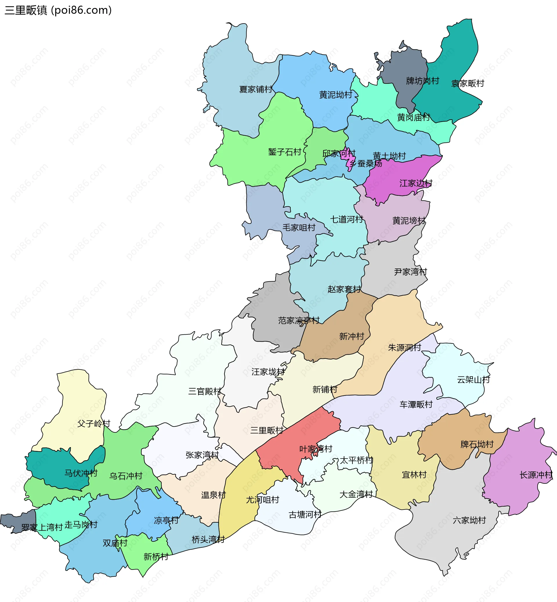 三里畈镇边界地图(五级行政区划)