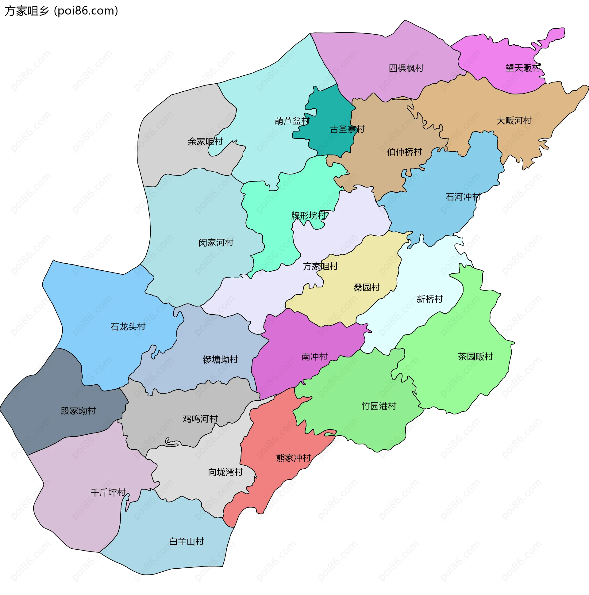 方家咀乡边界地图(五级行政区划)