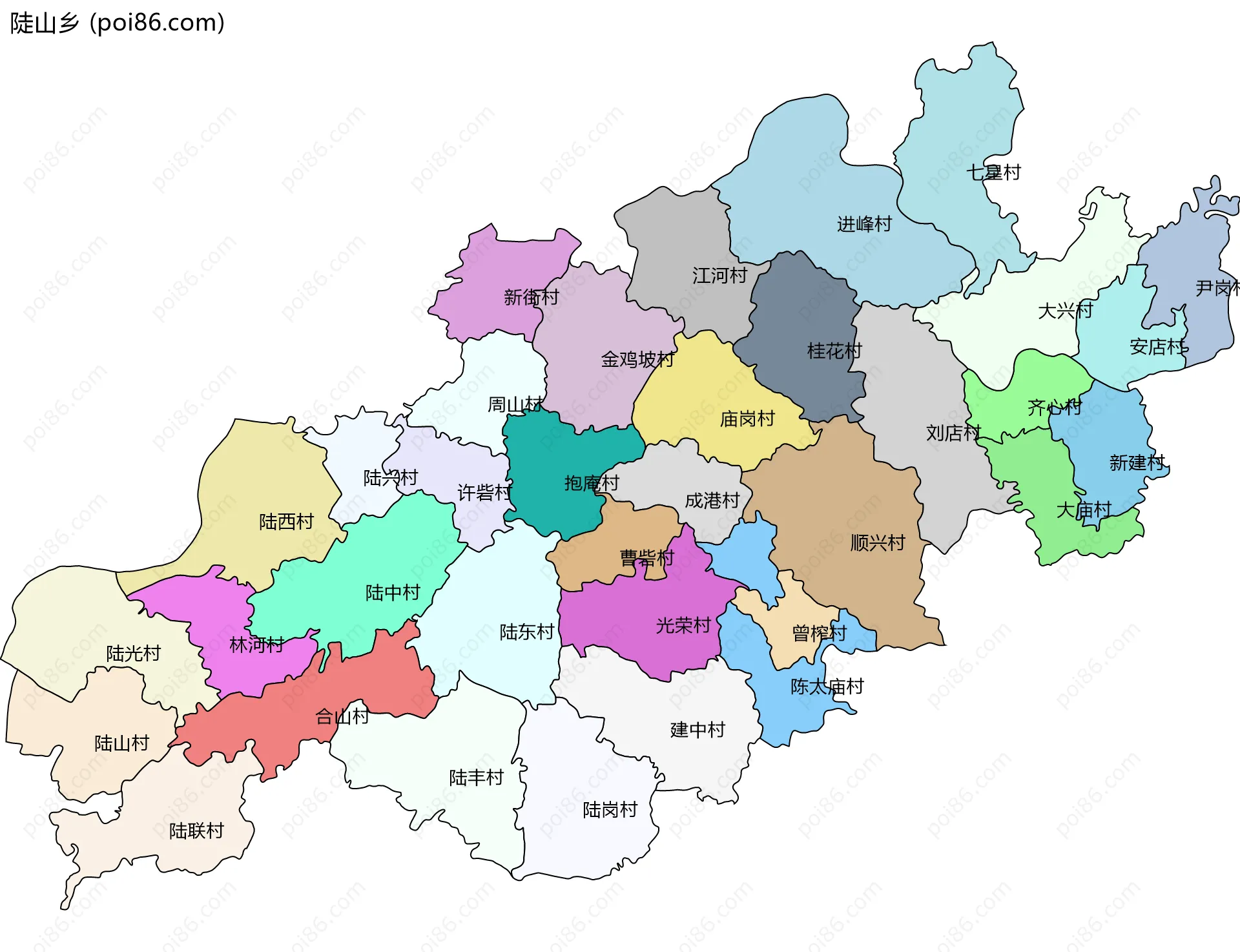 陡山乡边界地图(五级行政区划)