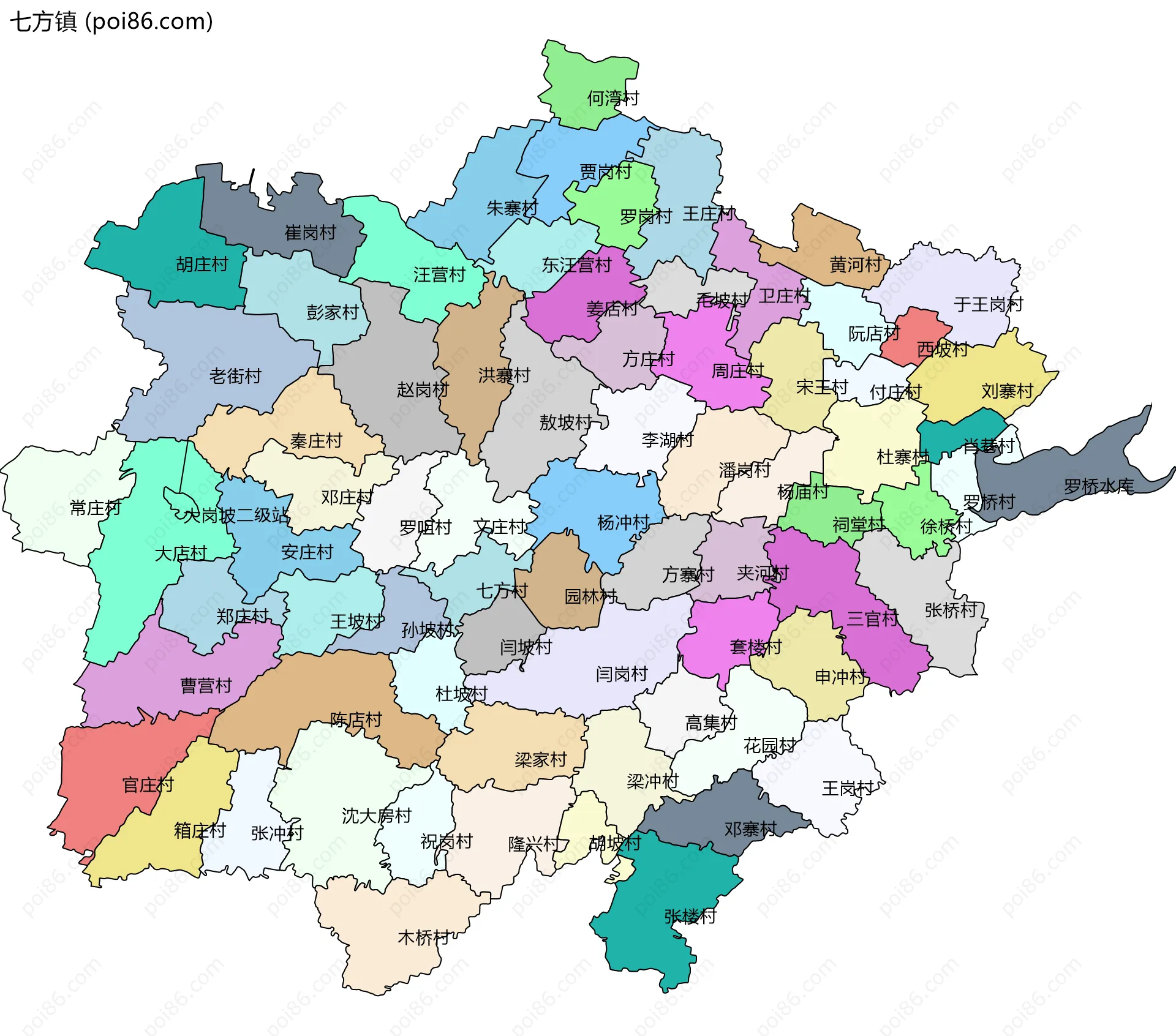 七方镇边界地图(五级行政区划)