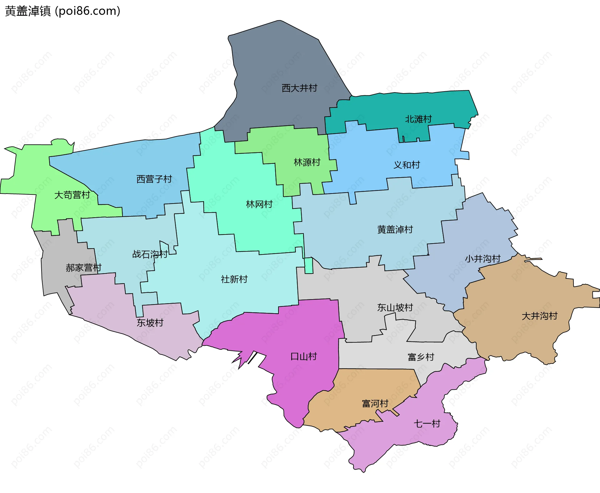 黄盖淖镇边界地图(五级行政区划)
