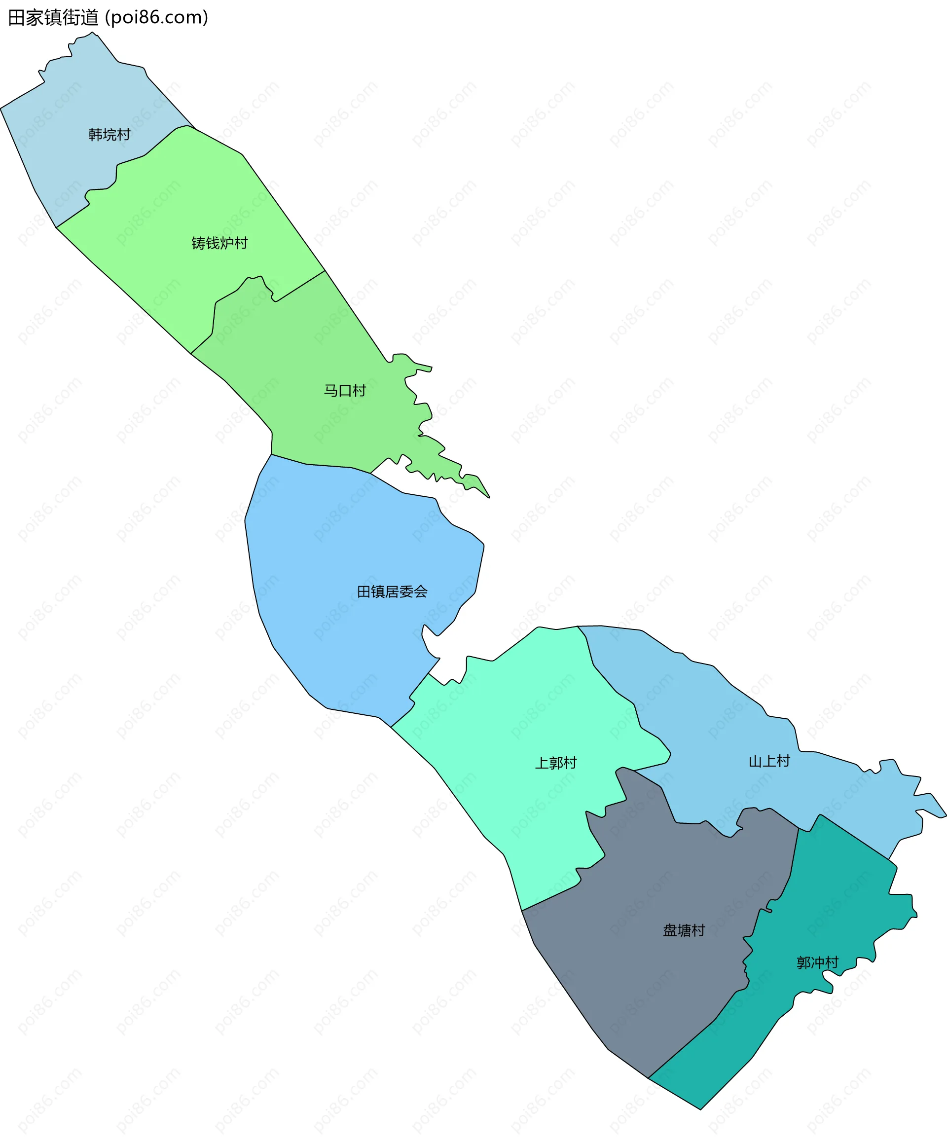 田家镇街道边界地图(五级行政区划)