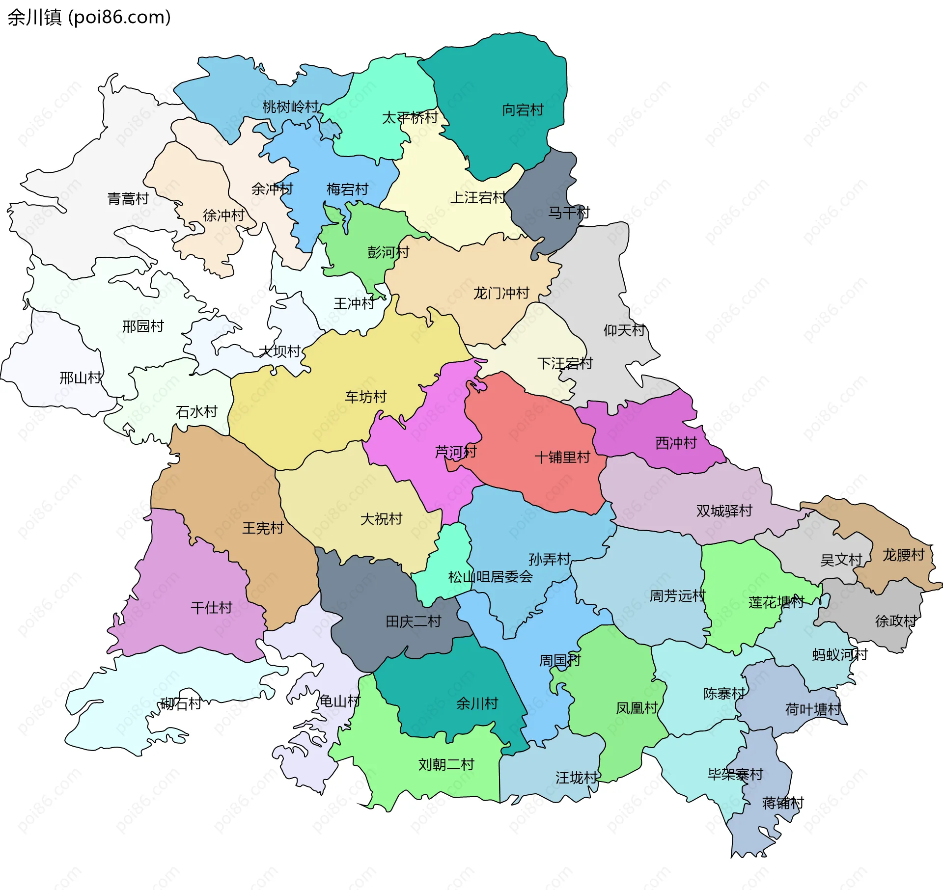 余川镇边界地图(五级行政区划)