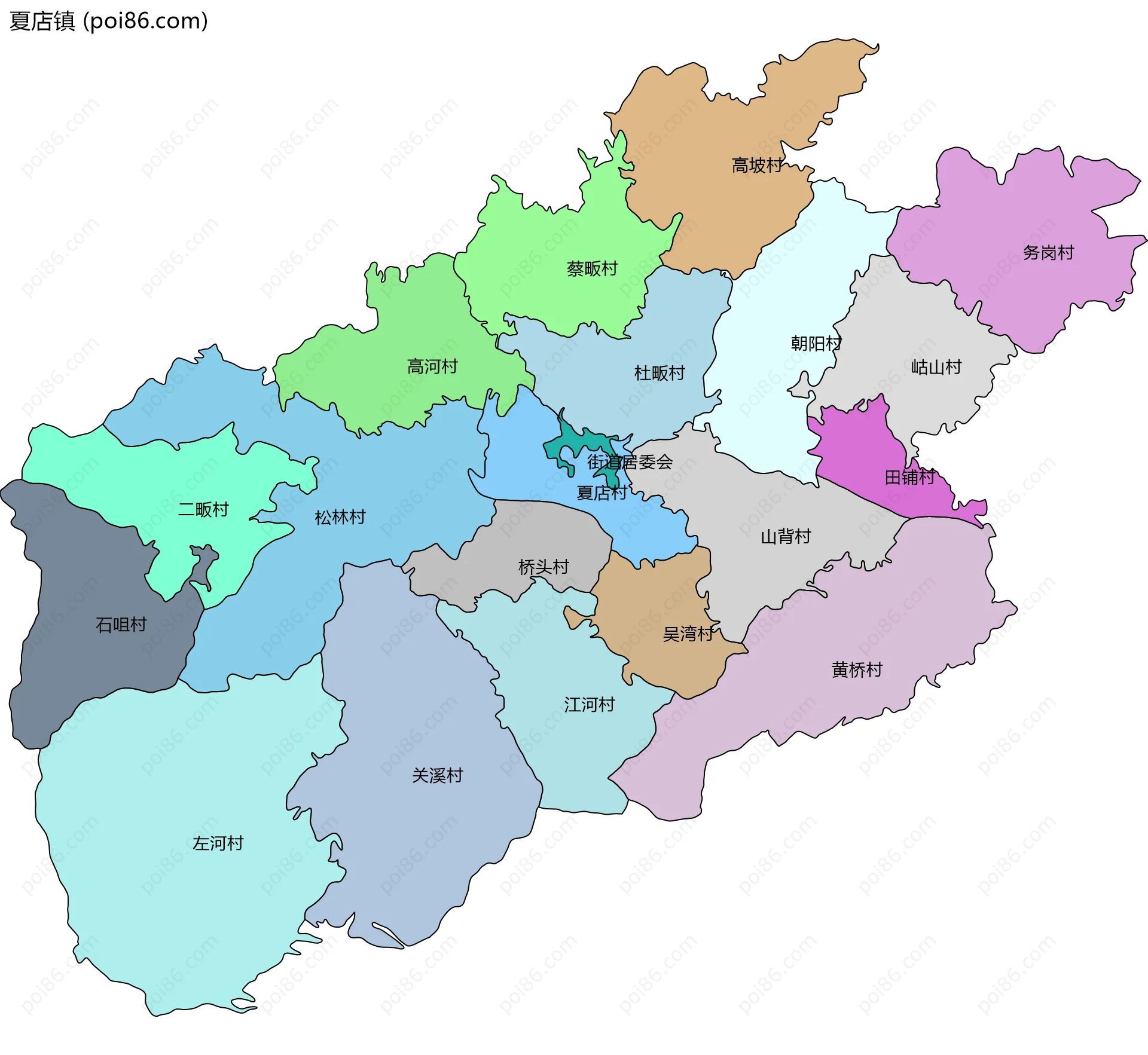 夏店镇边界地图(五级行政区划)