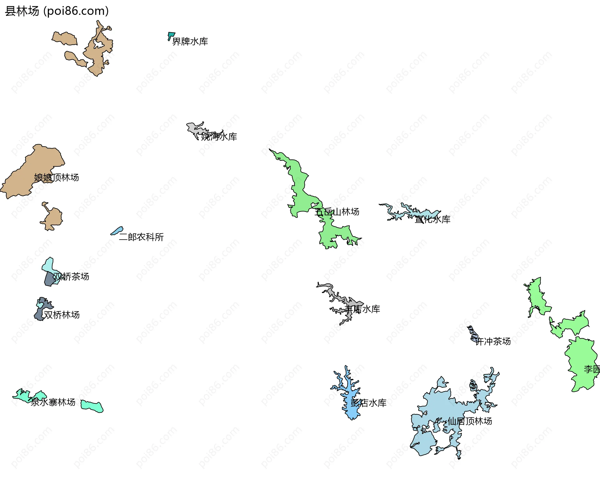 县林场边界地图(五级行政区划)