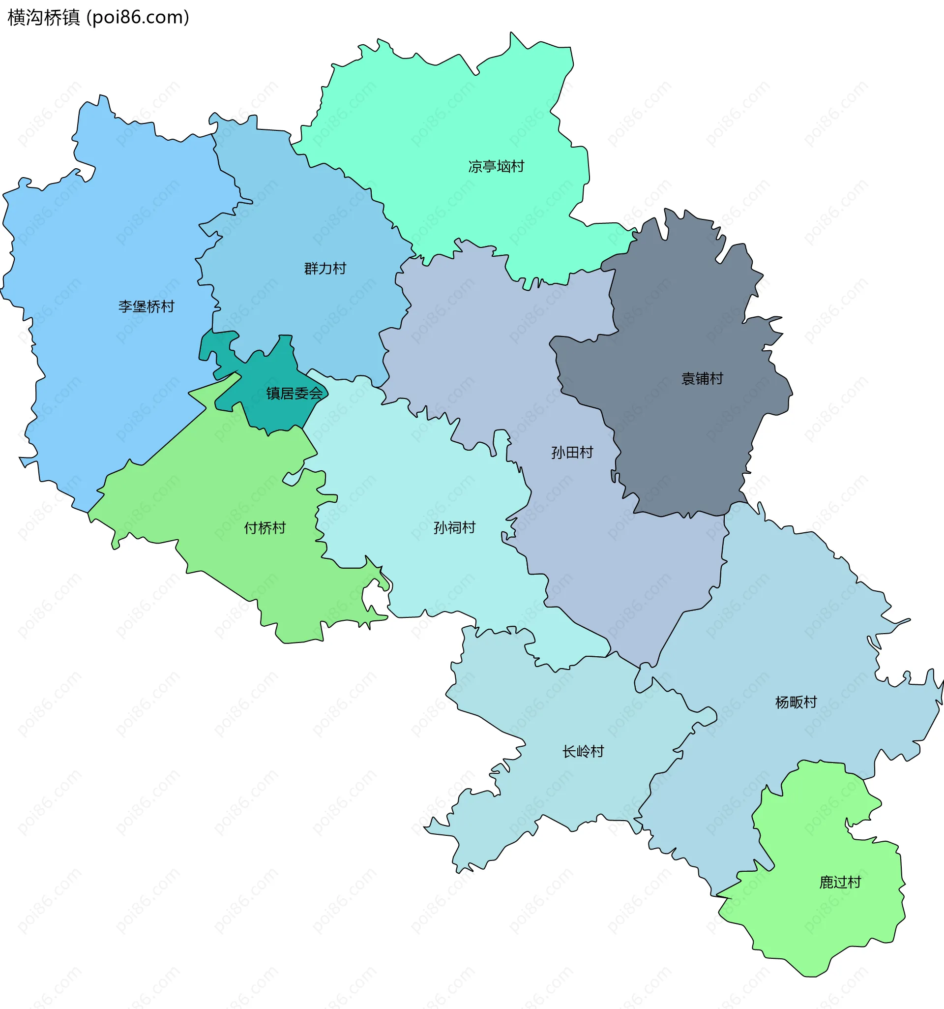 横沟桥镇边界地图(五级行政区划)