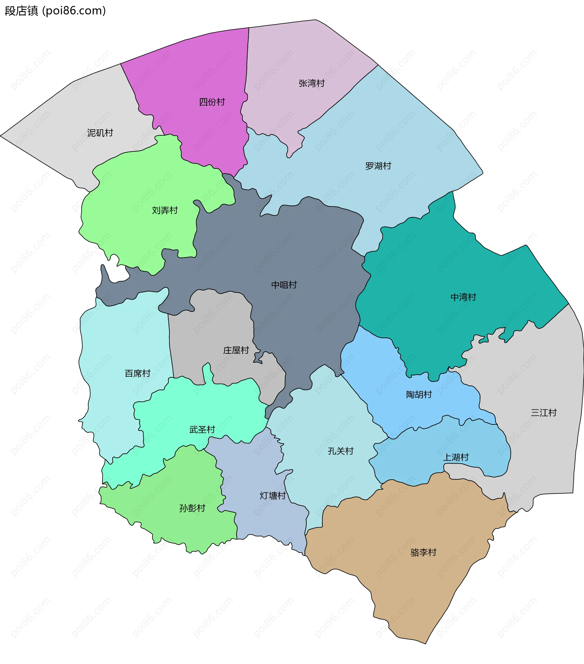 段店镇边界地图(五级行政区划)