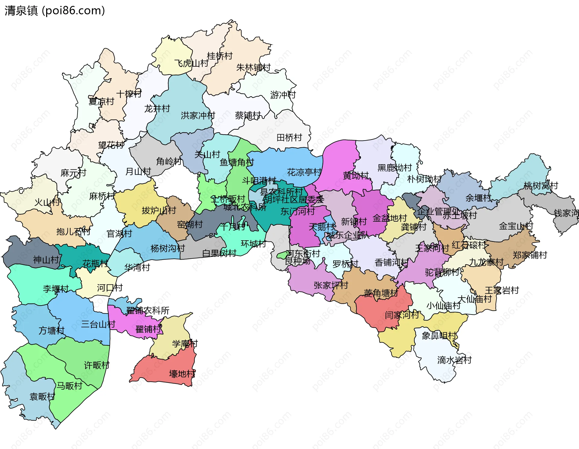 清泉镇边界地图(五级行政区划)