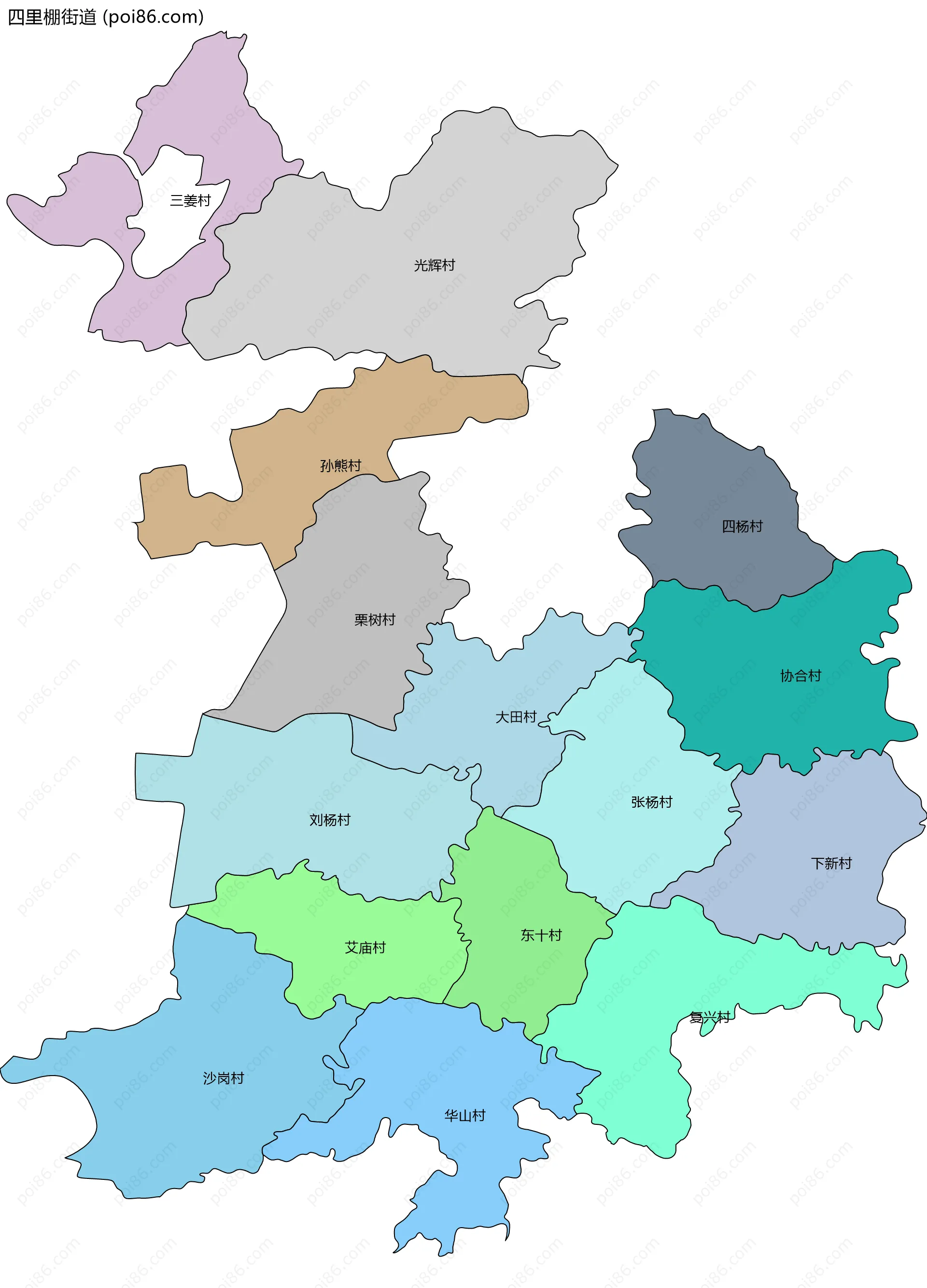 四里棚街道边界地图(五级行政区划)