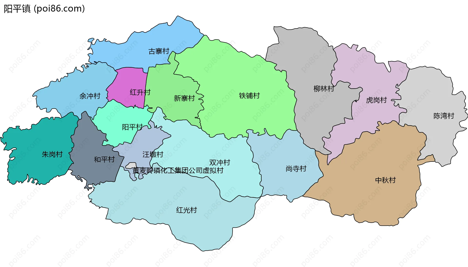 阳平镇边界地图(五级行政区划)
