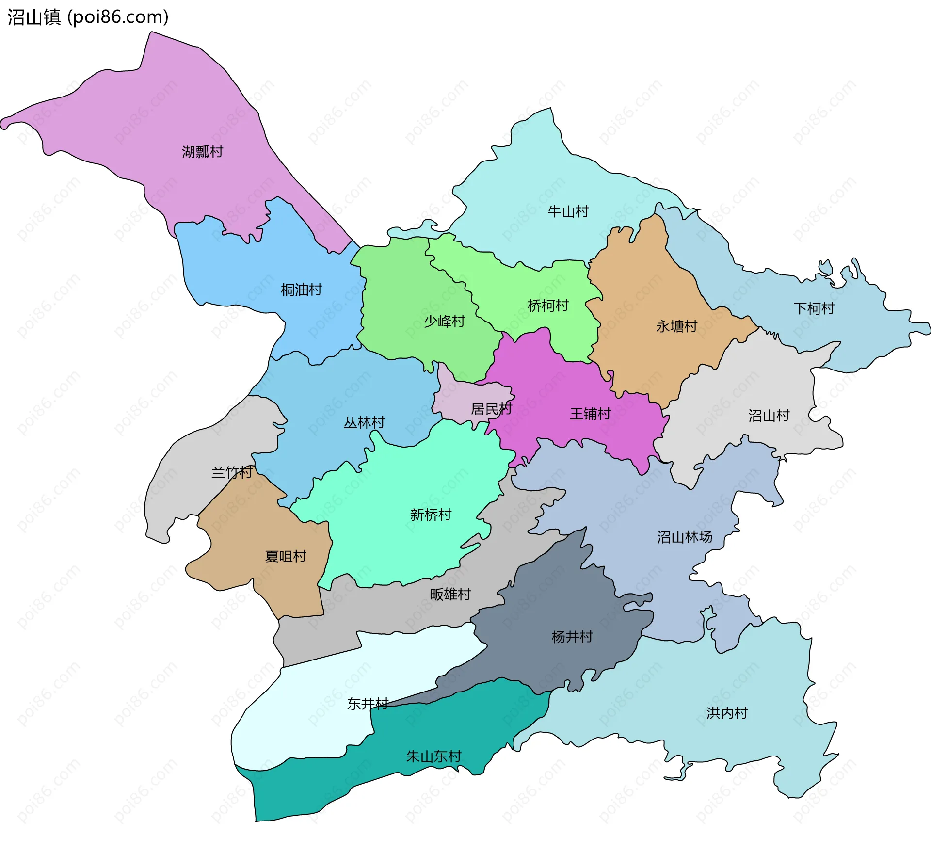沼山镇边界地图(五级行政区划)