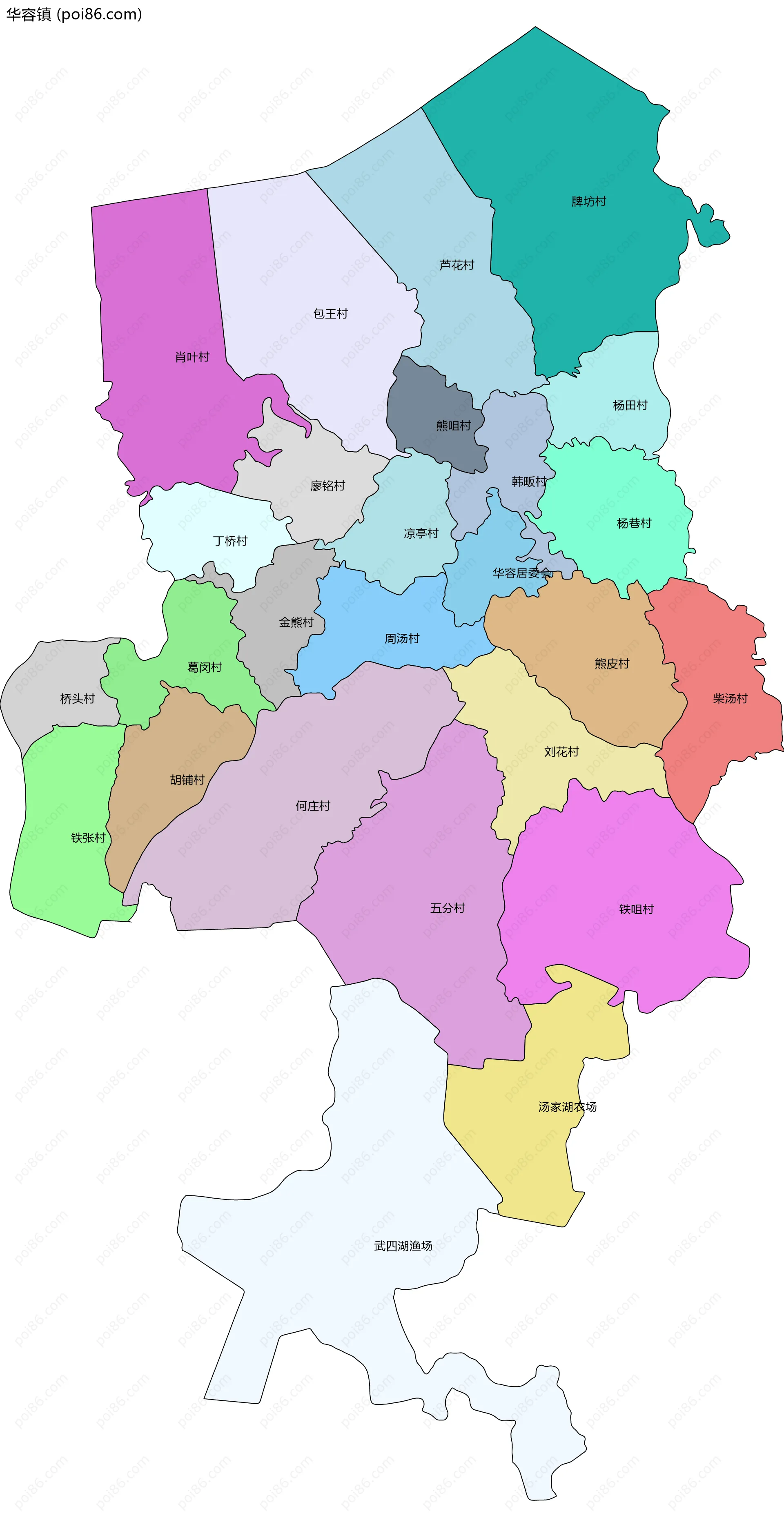 华容镇边界地图(五级行政区划)