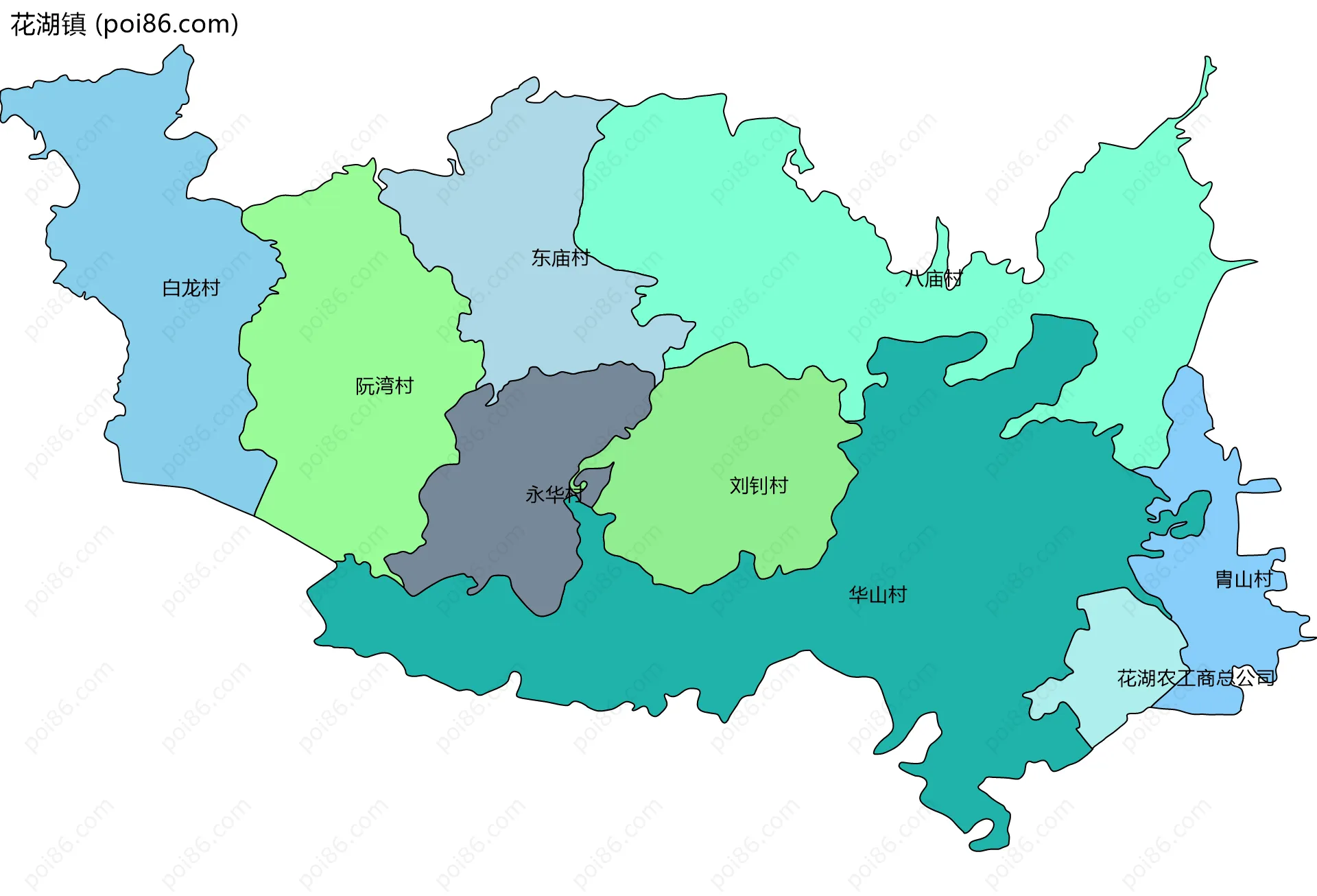 花湖镇边界地图(五级行政区划)