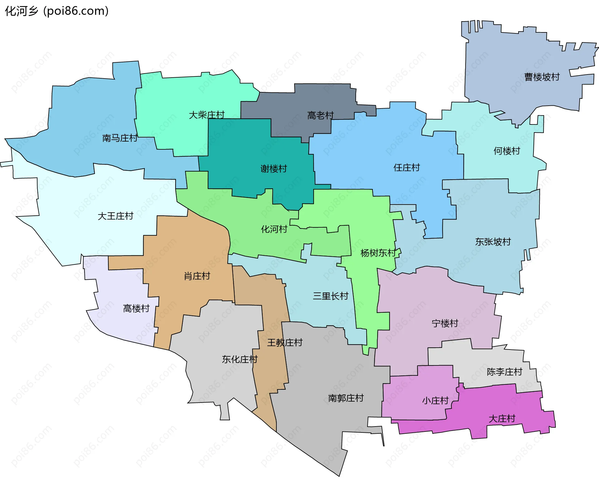 化河乡边界地图(五级行政区划)
