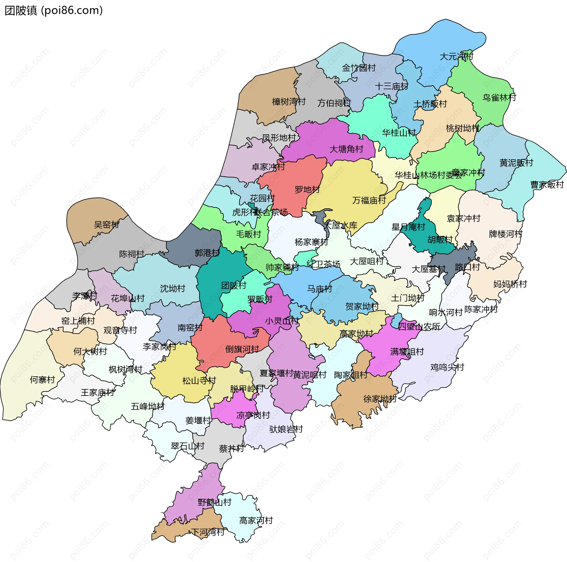 团陂镇边界地图(五级行政区划)