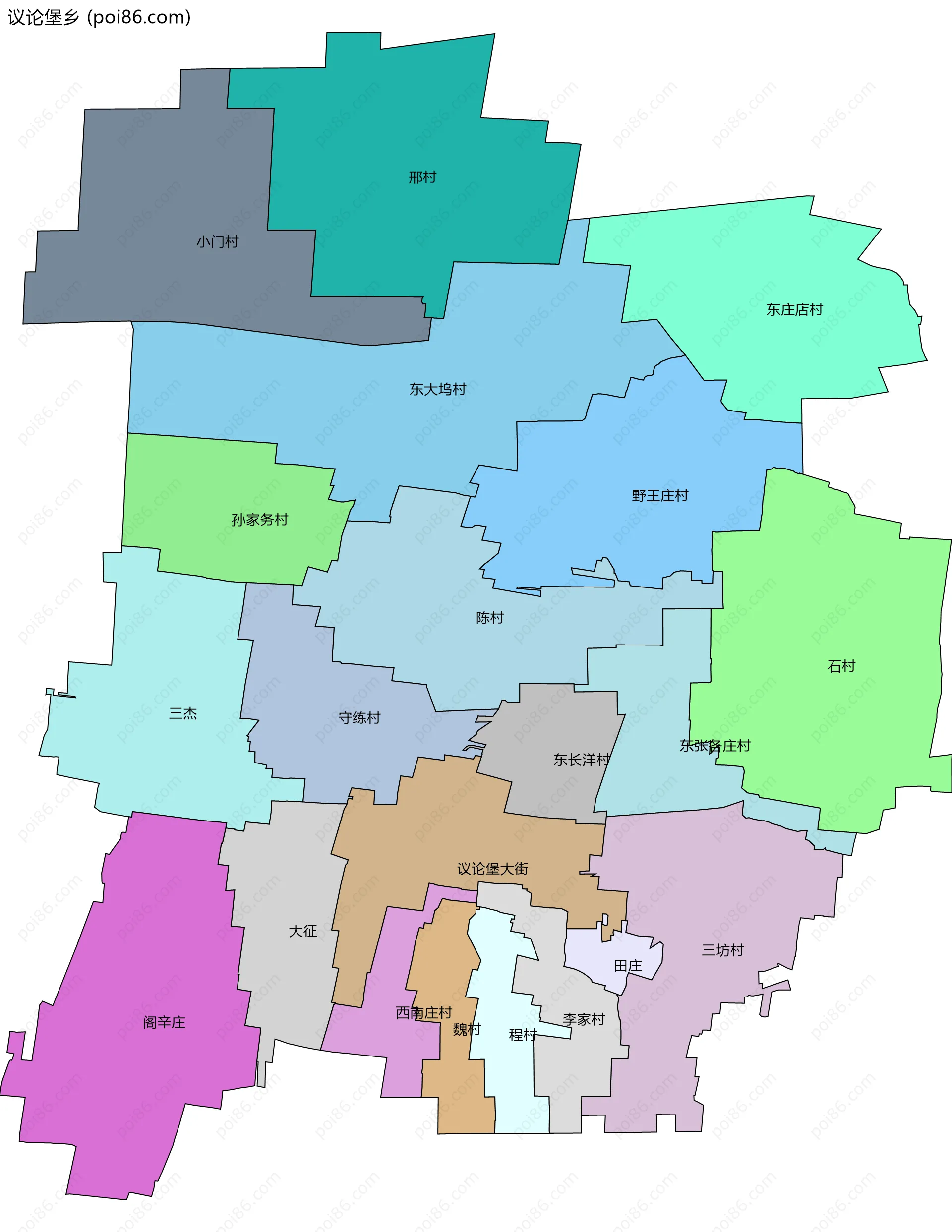 议论堡乡边界地图(五级行政区划)