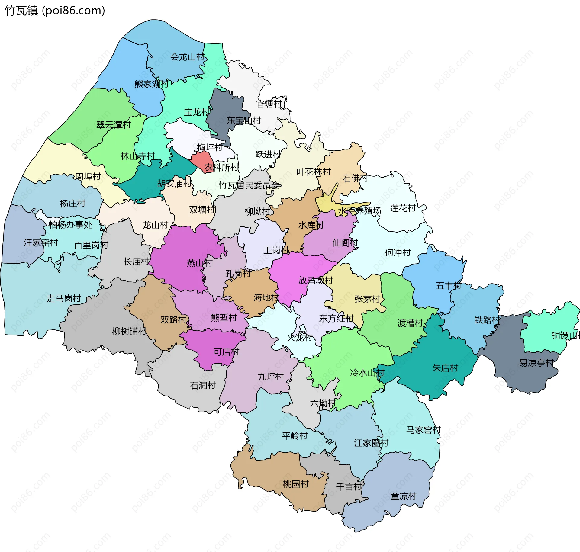 竹瓦镇边界地图(五级行政区划)