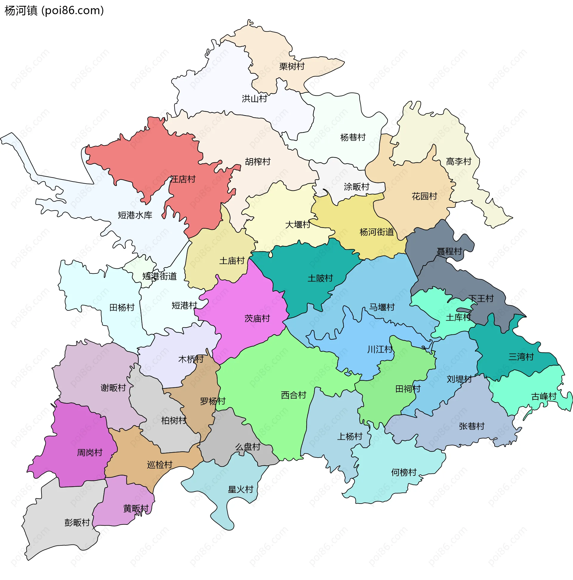 杨河镇边界地图(五级行政区划)