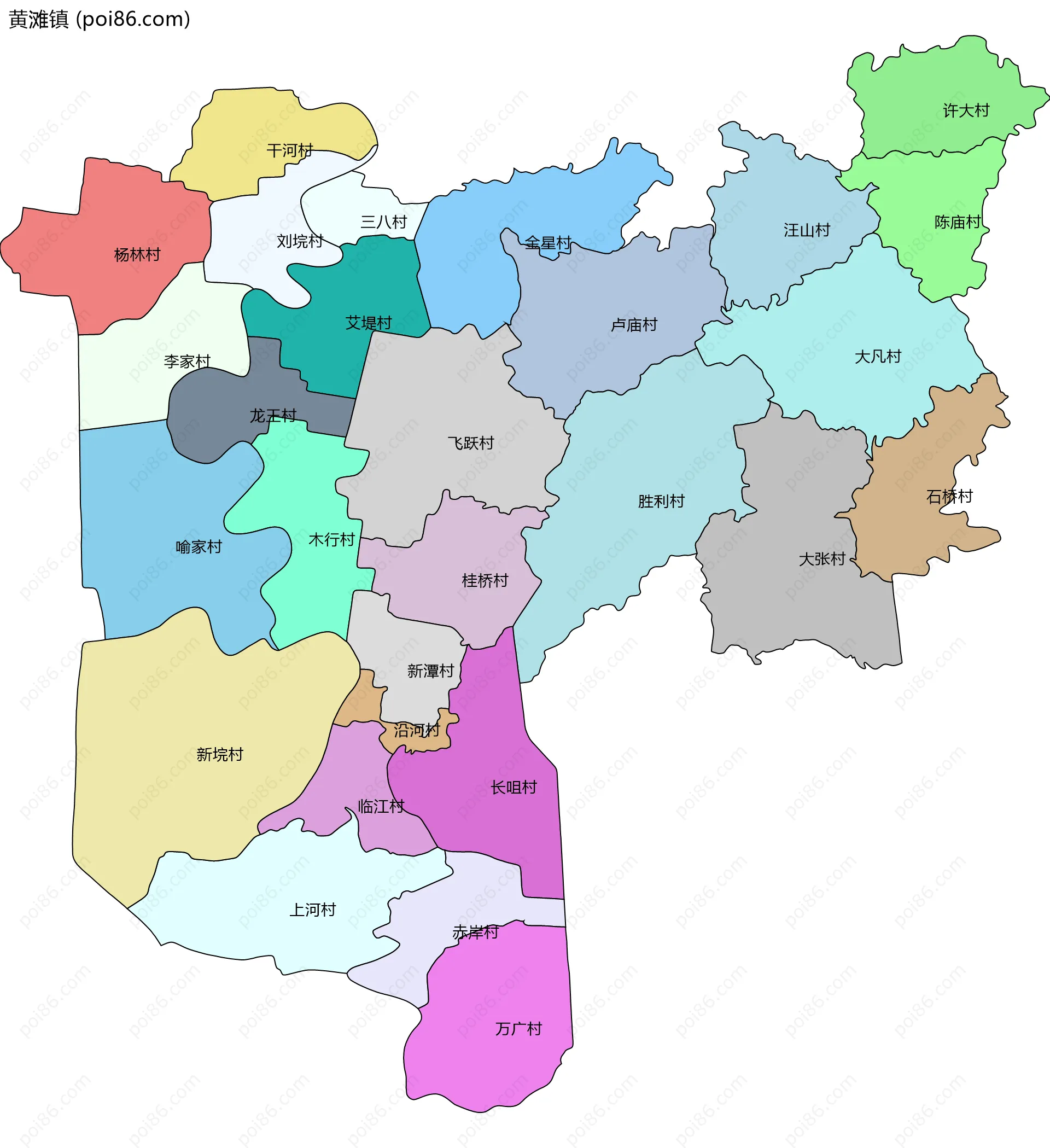 黄滩镇边界地图(五级行政区划)