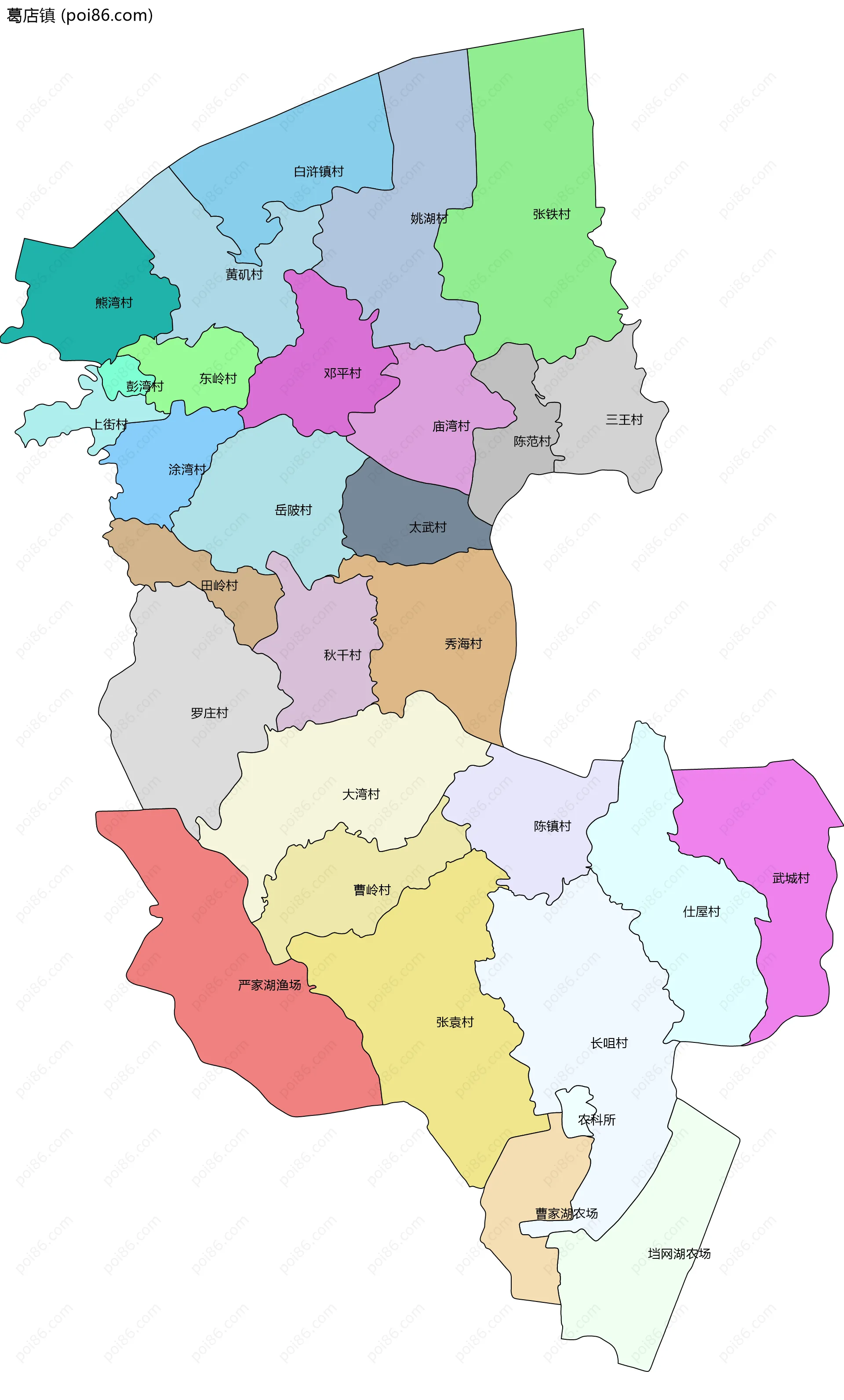 葛店镇边界地图(五级行政区划)