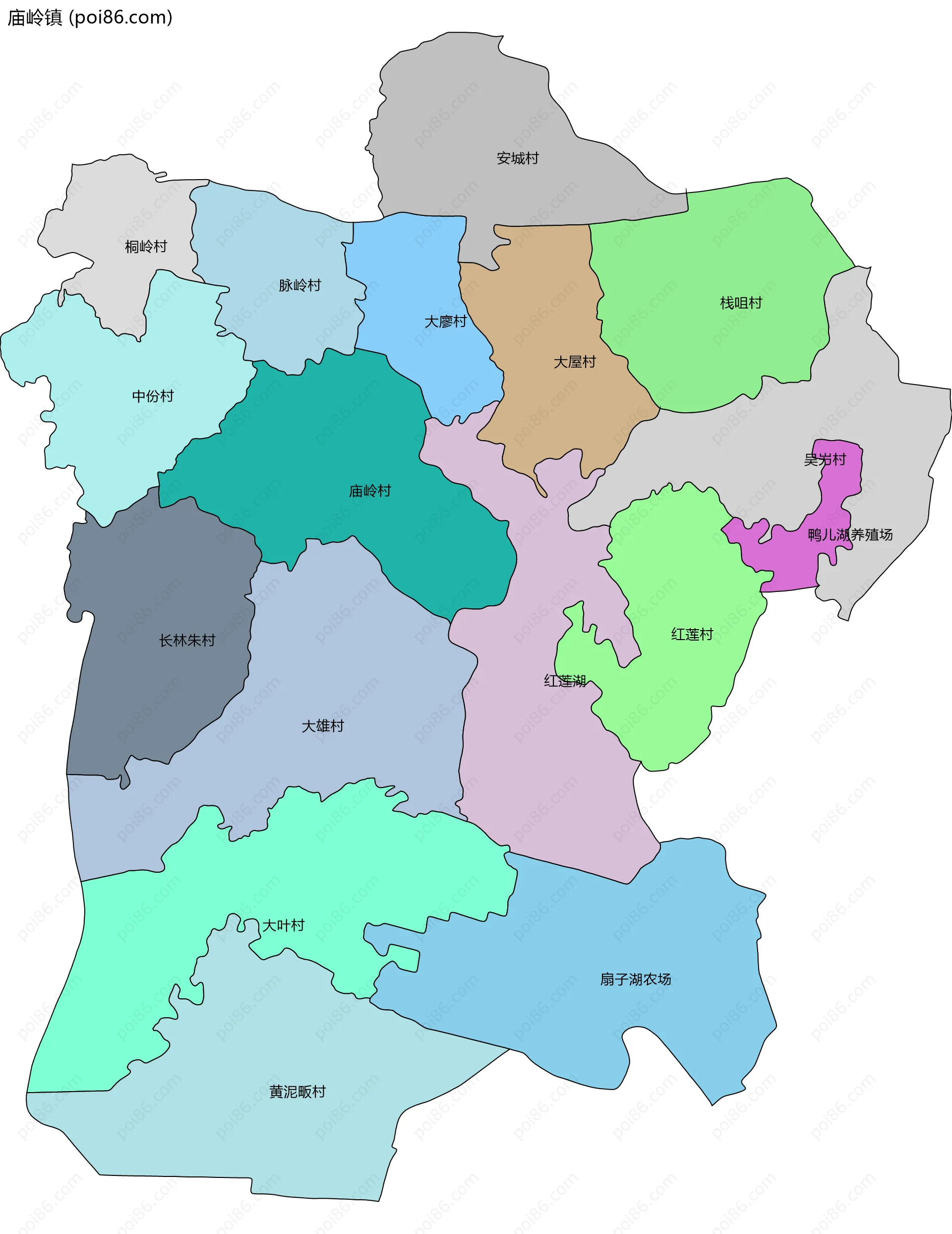 庙岭镇边界地图(五级行政区划)