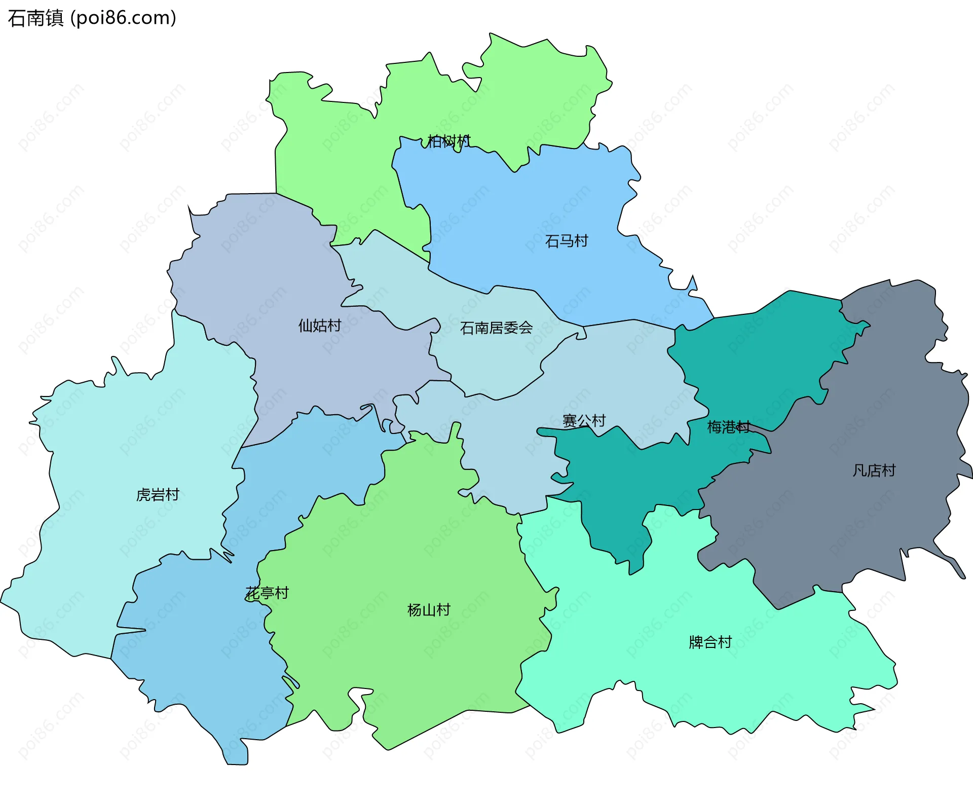 石南镇边界地图(五级行政区划)