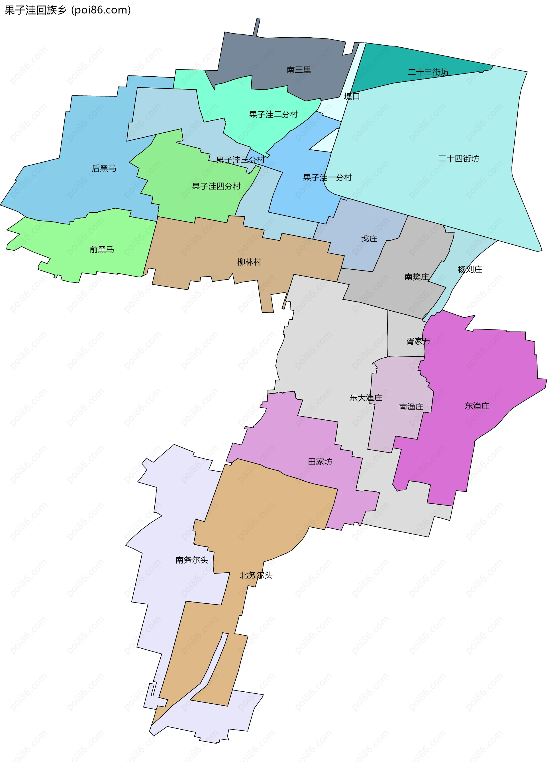 果子洼回族乡边界地图(五级行政区划)