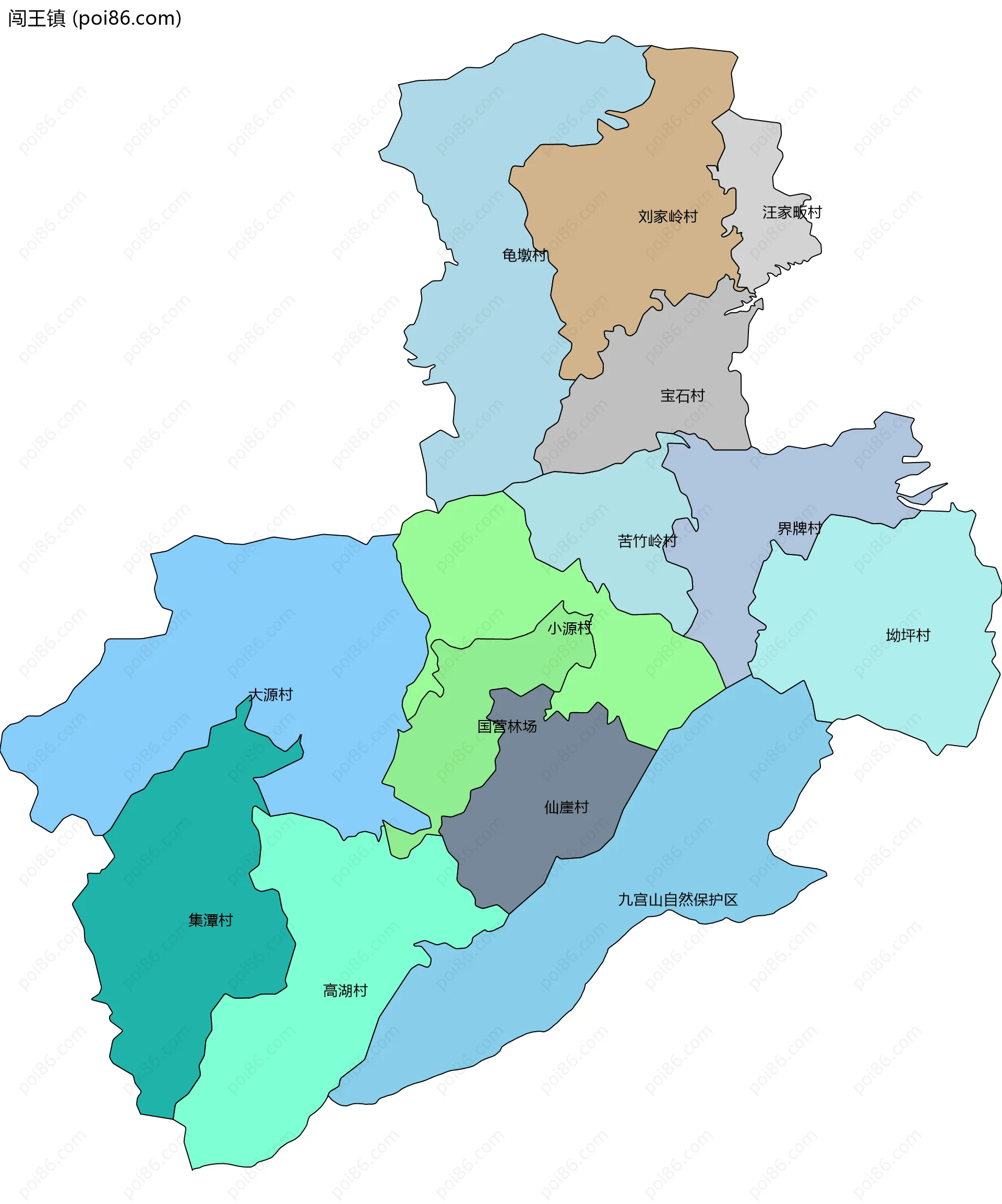 闯王镇边界地图(五级行政区划)