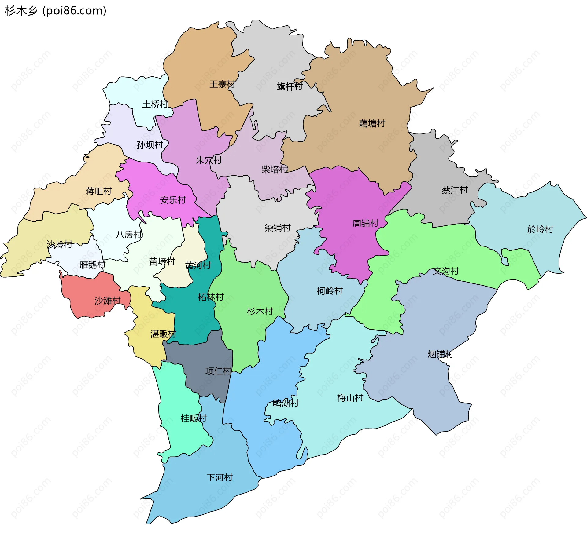 杉木乡边界地图(五级行政区划)