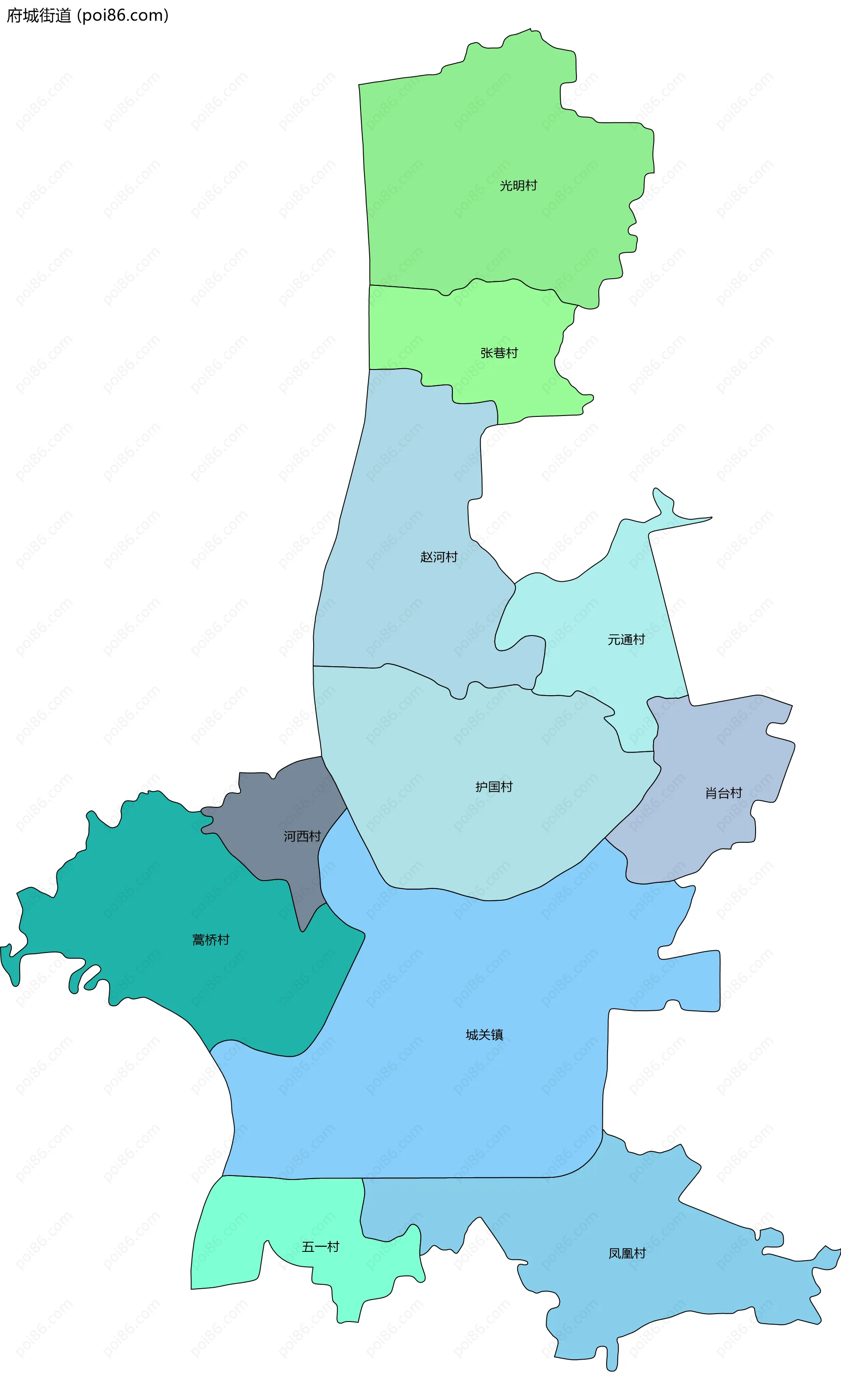 府城街道边界地图(五级行政区划)