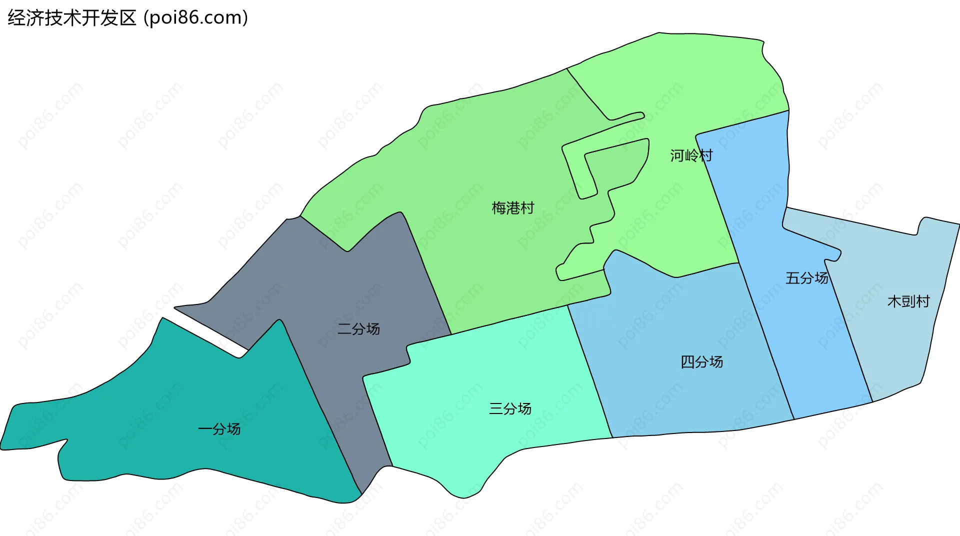 经济技术开发区边界地图(五级行政区划)