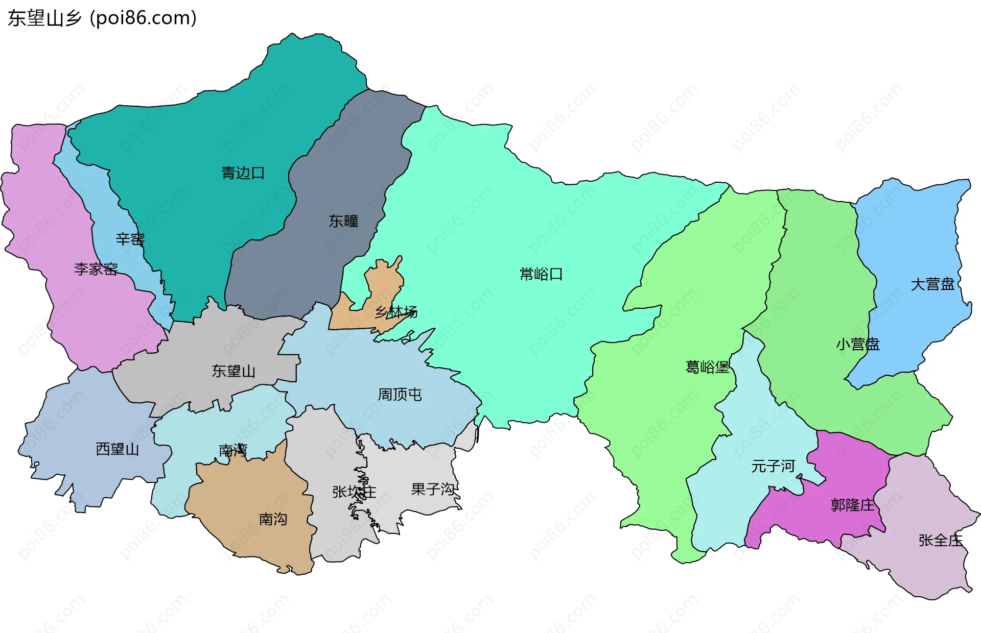 东望山乡边界地图(五级行政区划)