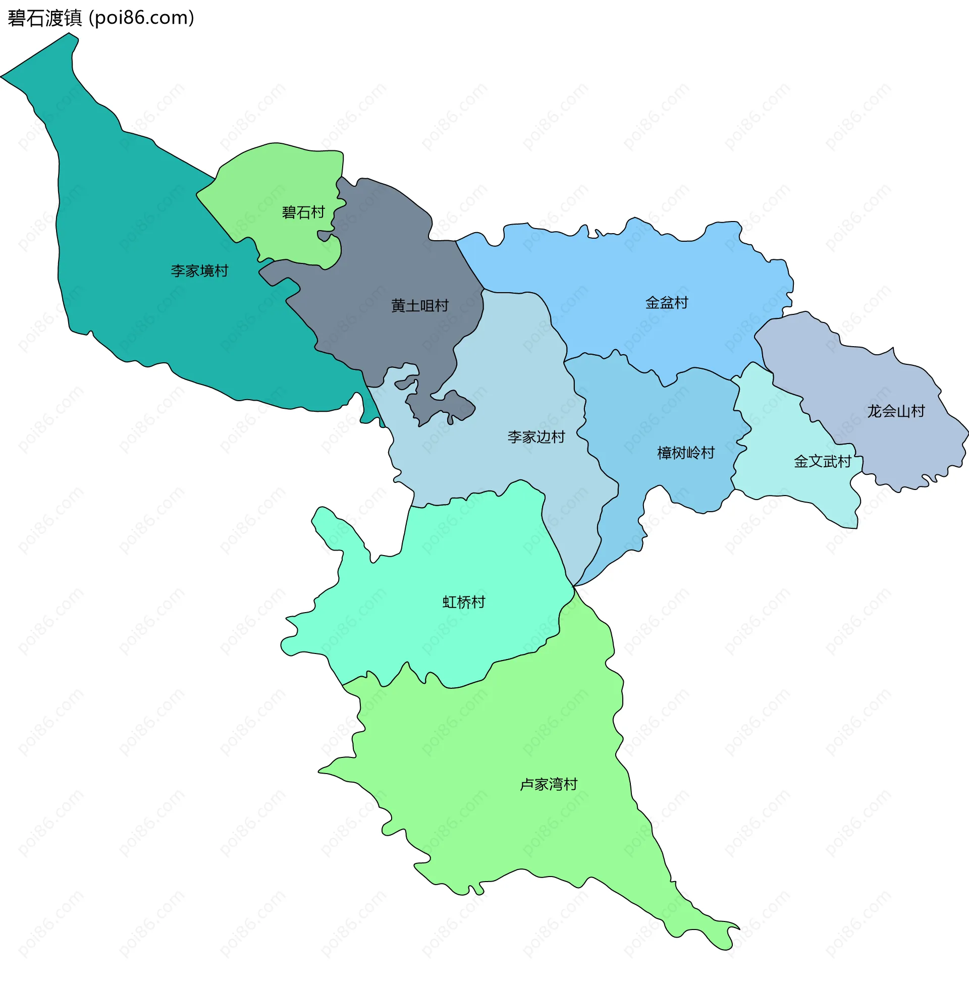 碧石渡镇边界地图(五级行政区划)