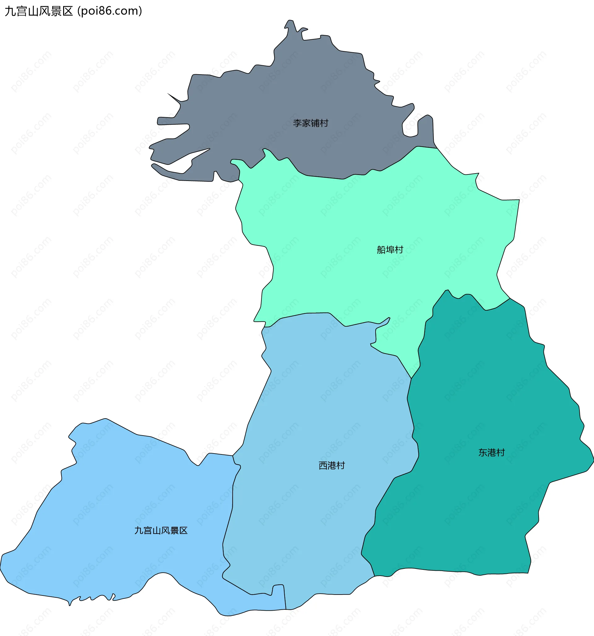 九宫山风景区边界地图(五级行政区划)
