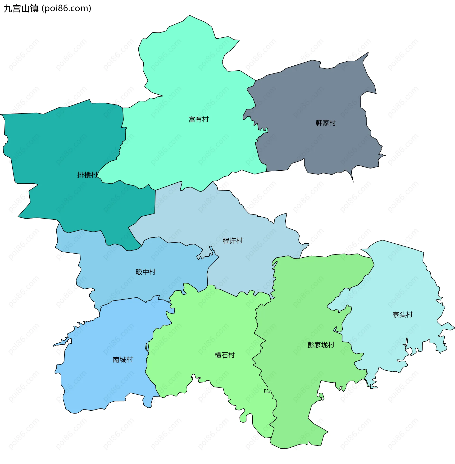 九宫山镇边界地图(五级行政区划)