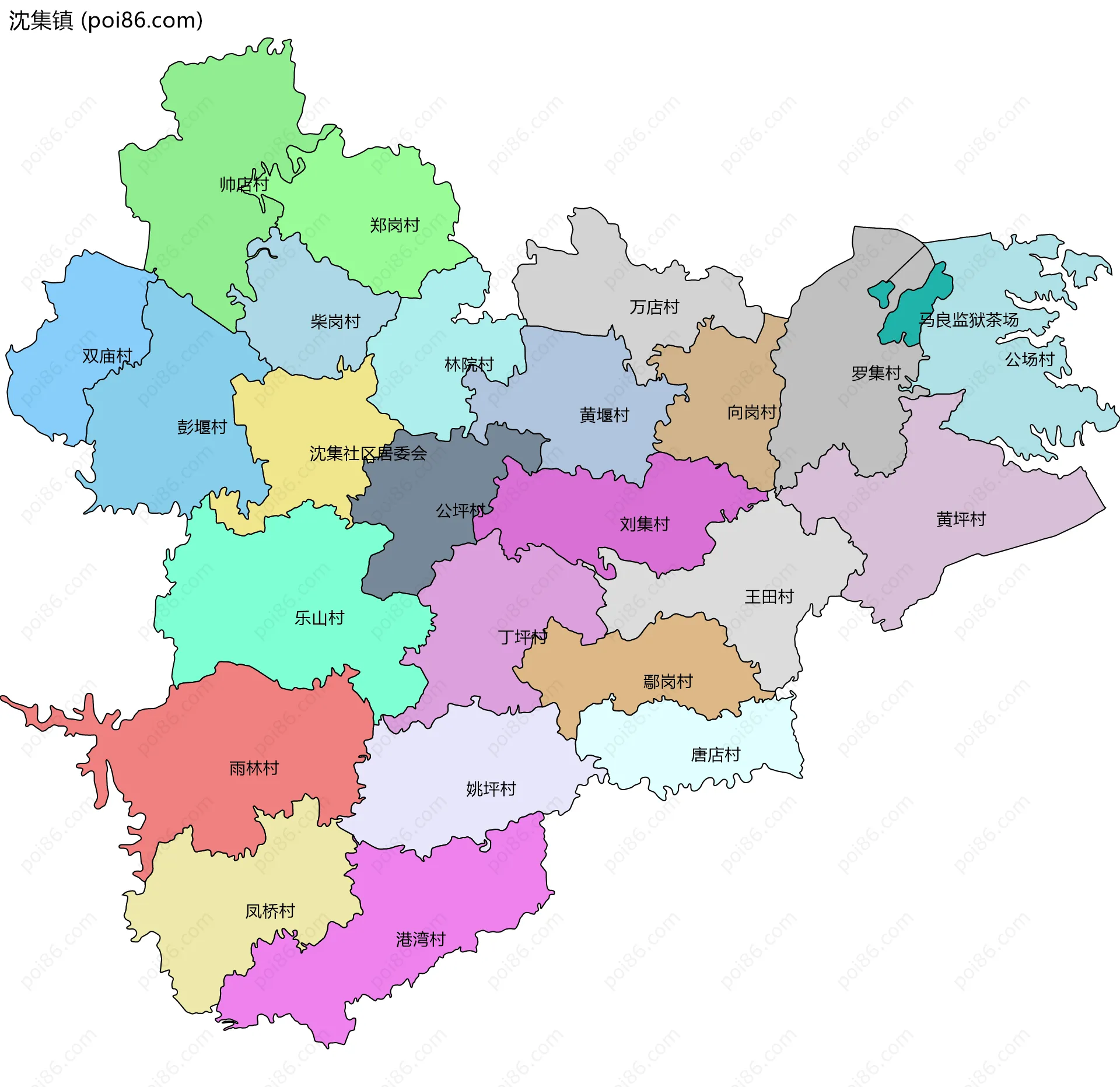 沈集镇边界地图(五级行政区划)