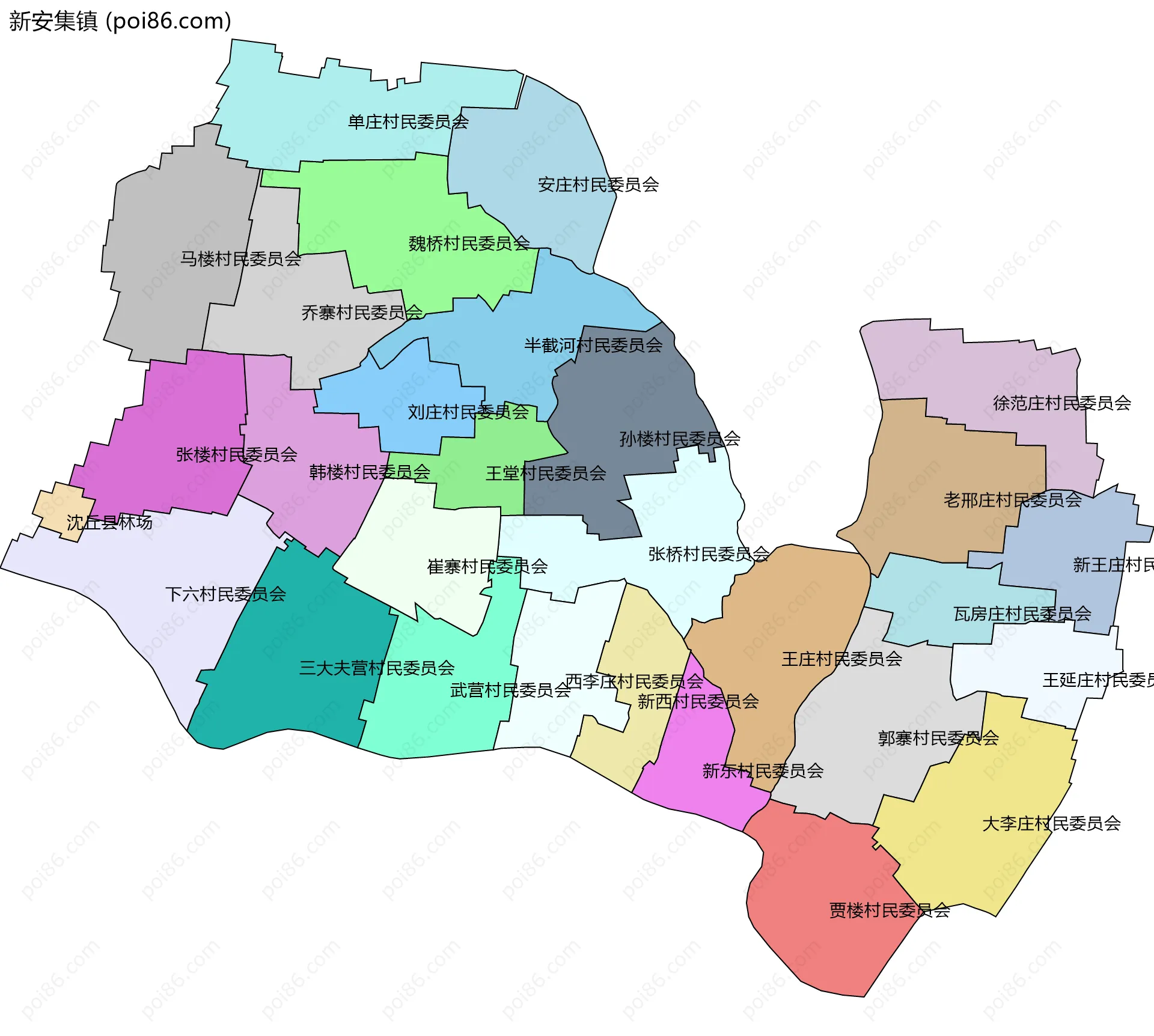 新安集镇边界地图(五级行政区划)