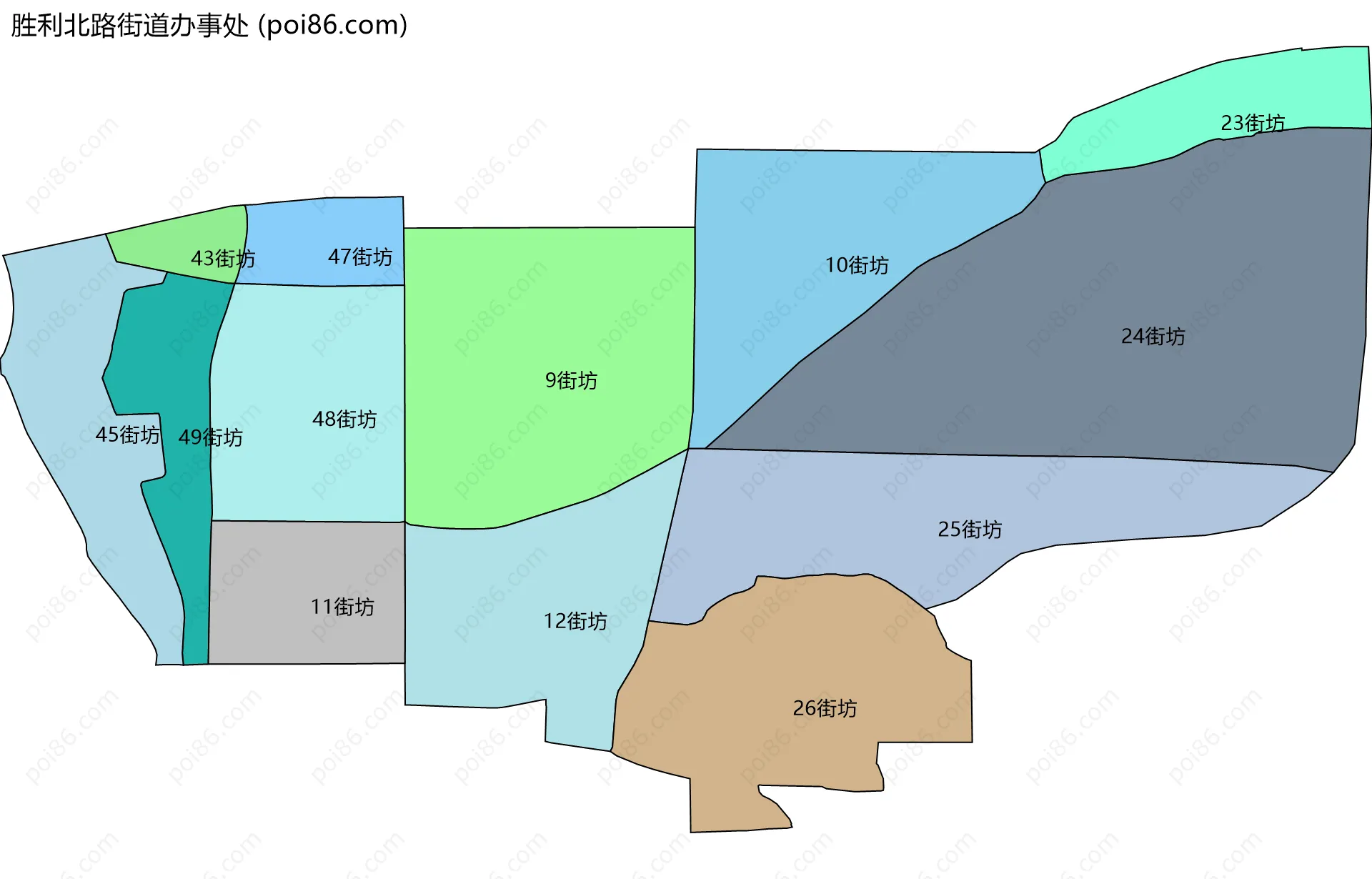 胜利北路街道办事处边界地图(五级行政区划)