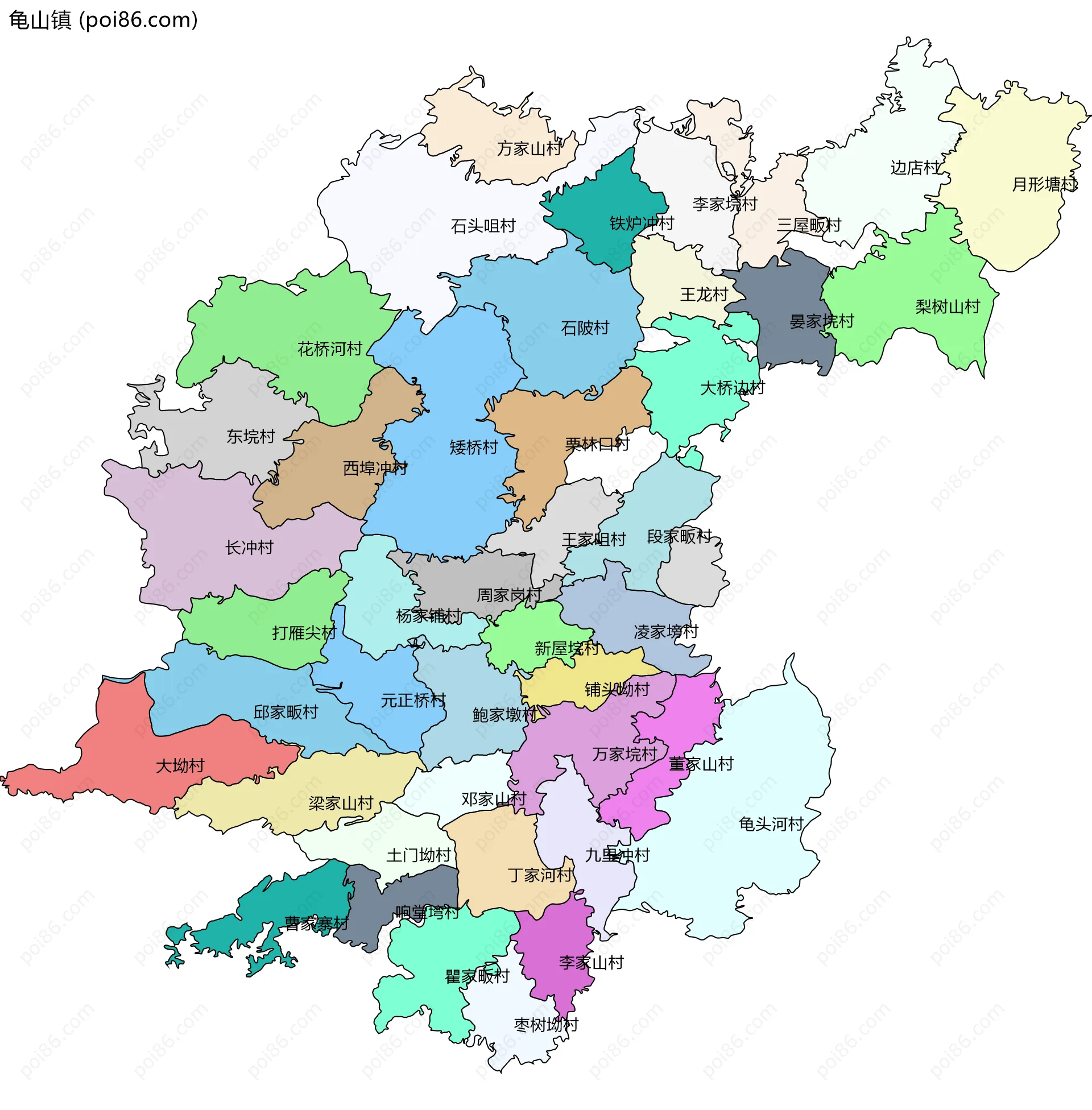龟山镇边界地图(五级行政区划)