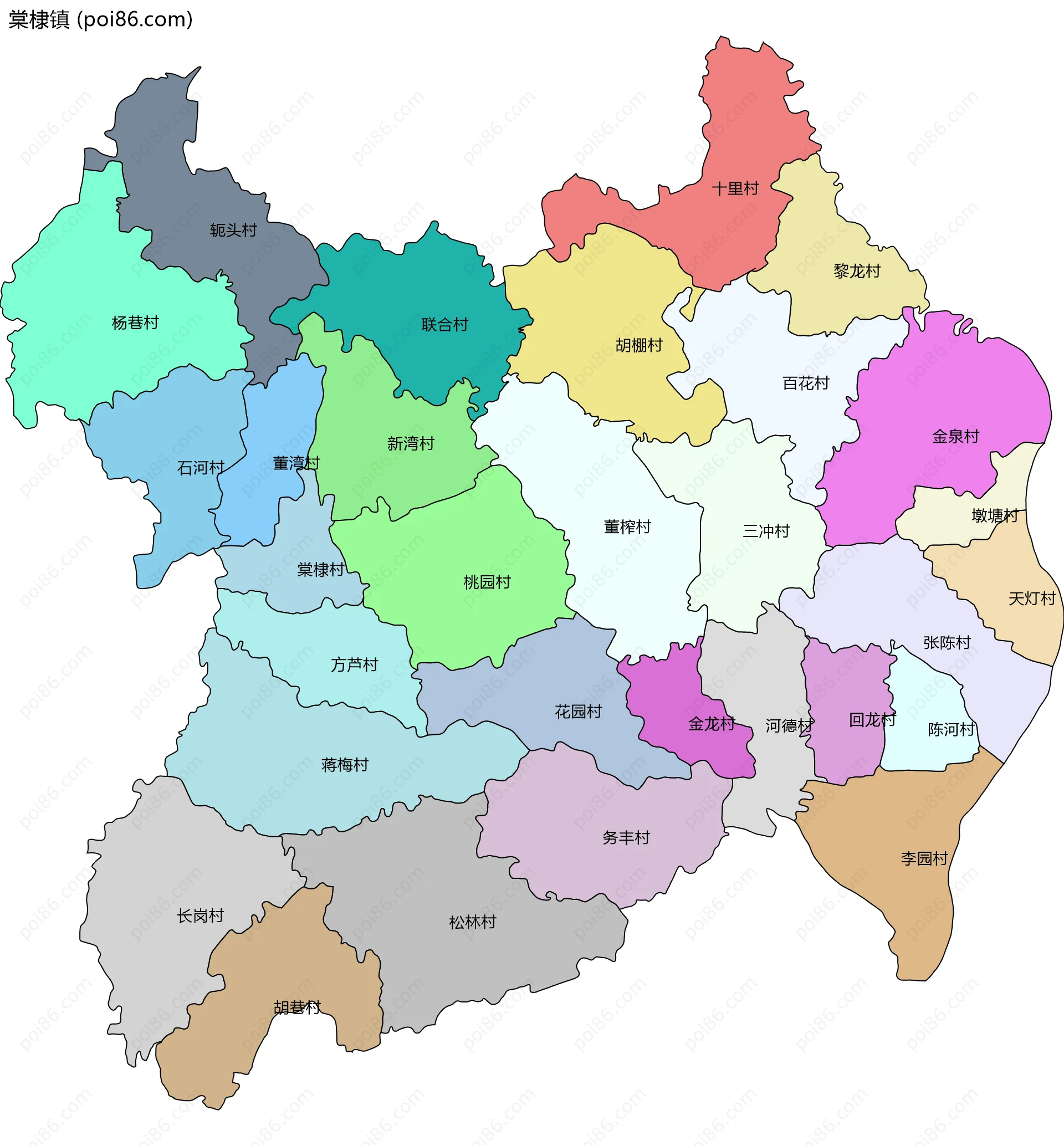 棠棣镇边界地图(五级行政区划)