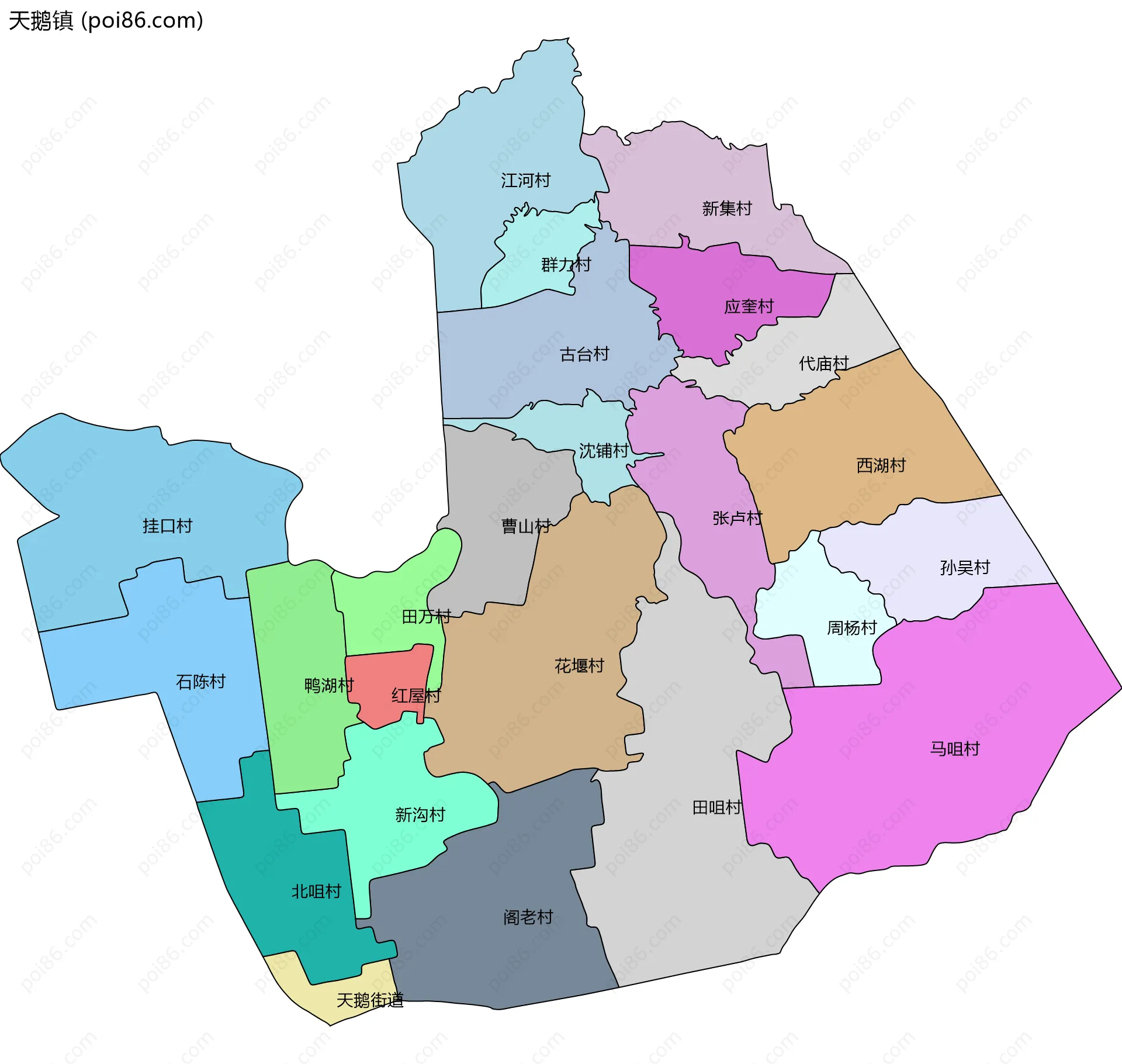 天鹅镇边界地图(五级行政区划)