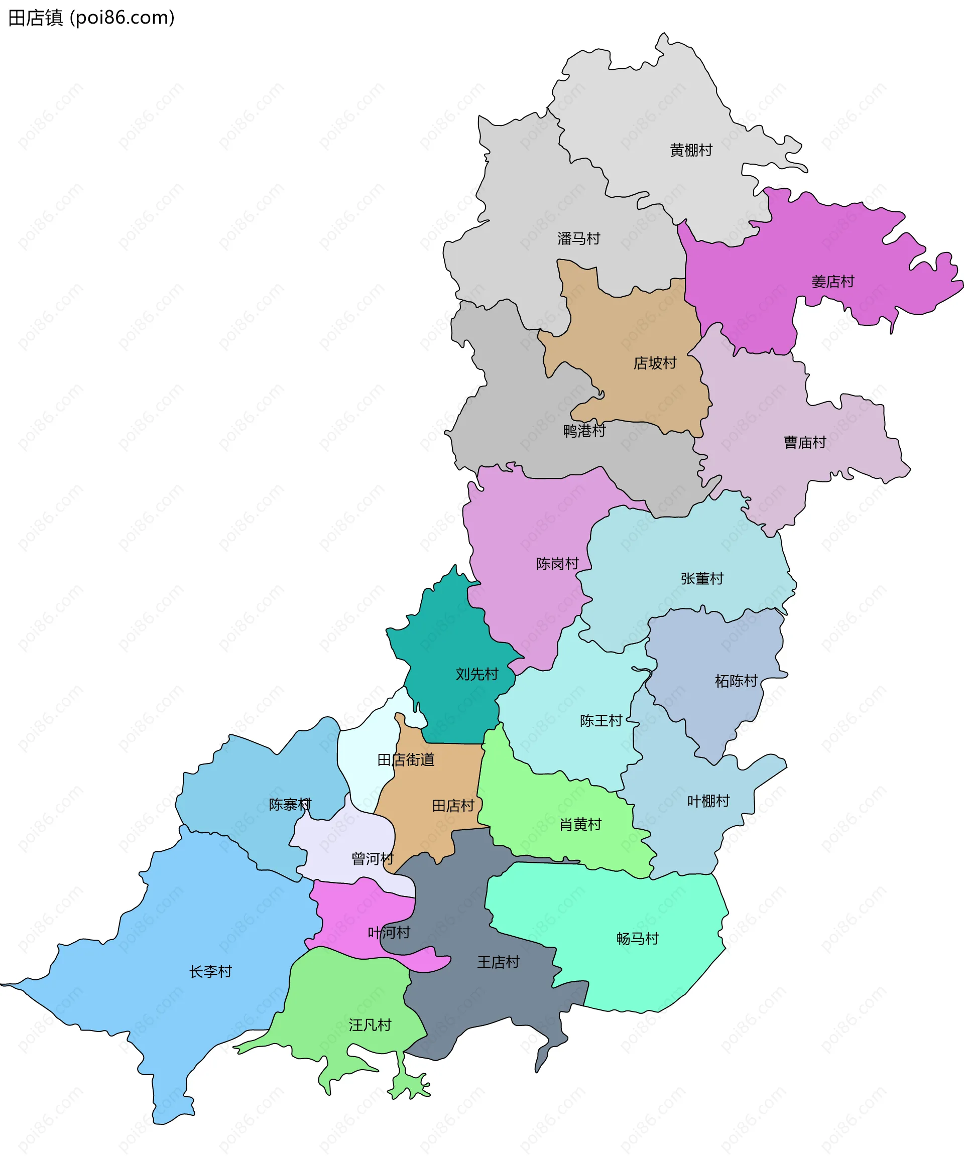 田店镇边界地图(五级行政区划)
