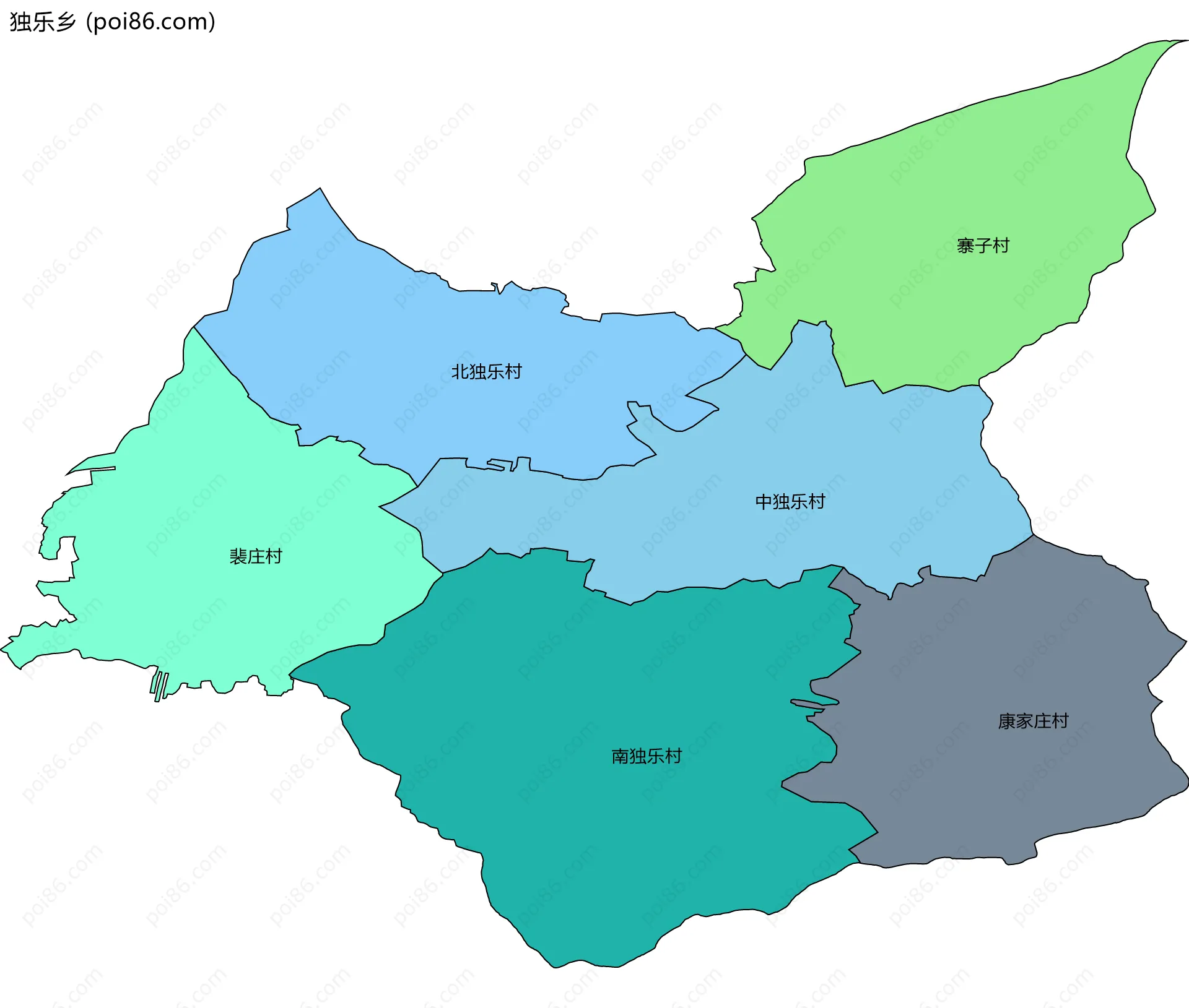 独乐乡边界地图(五级行政区划)