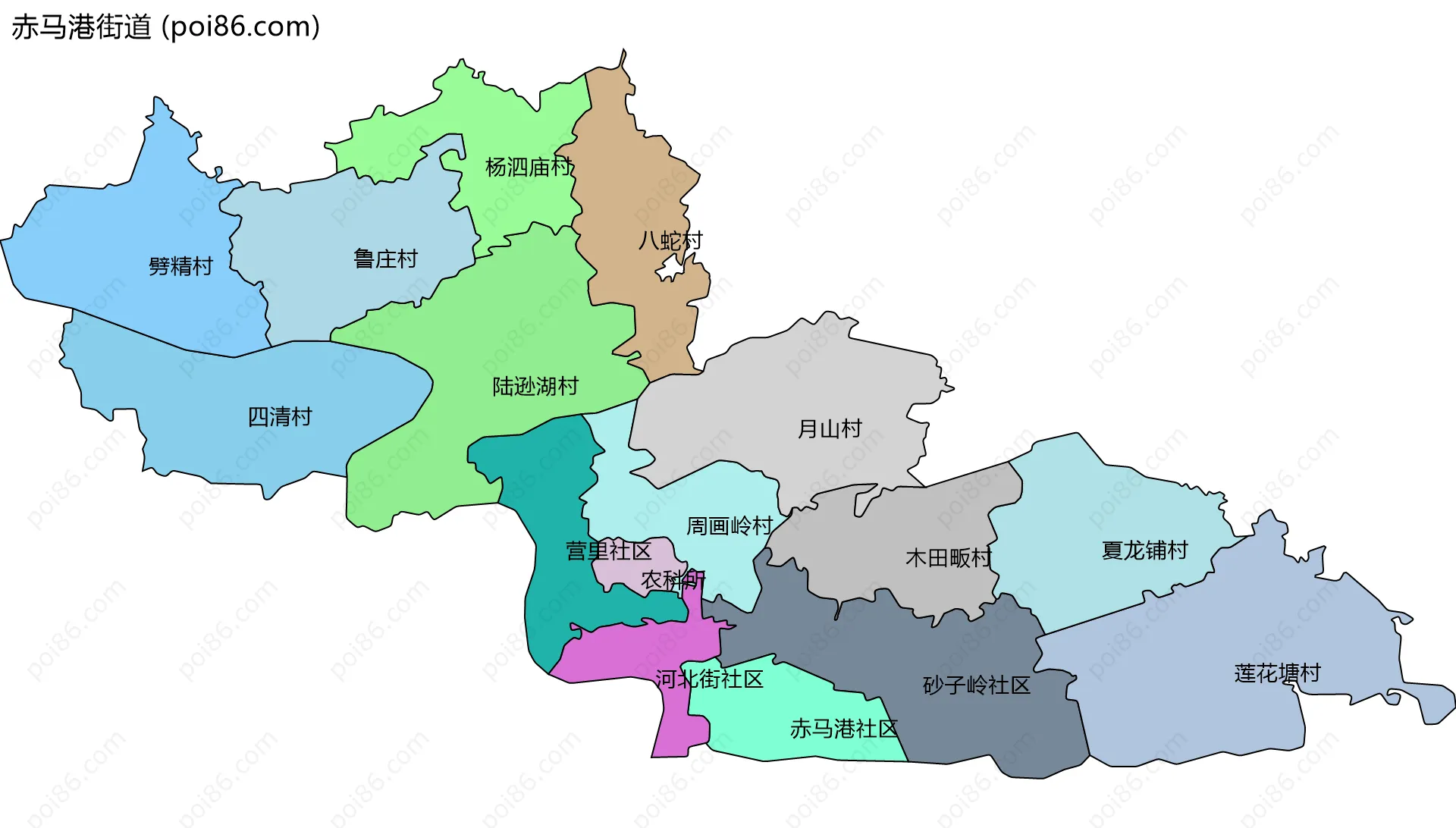 赤马港街道边界地图(五级行政区划)