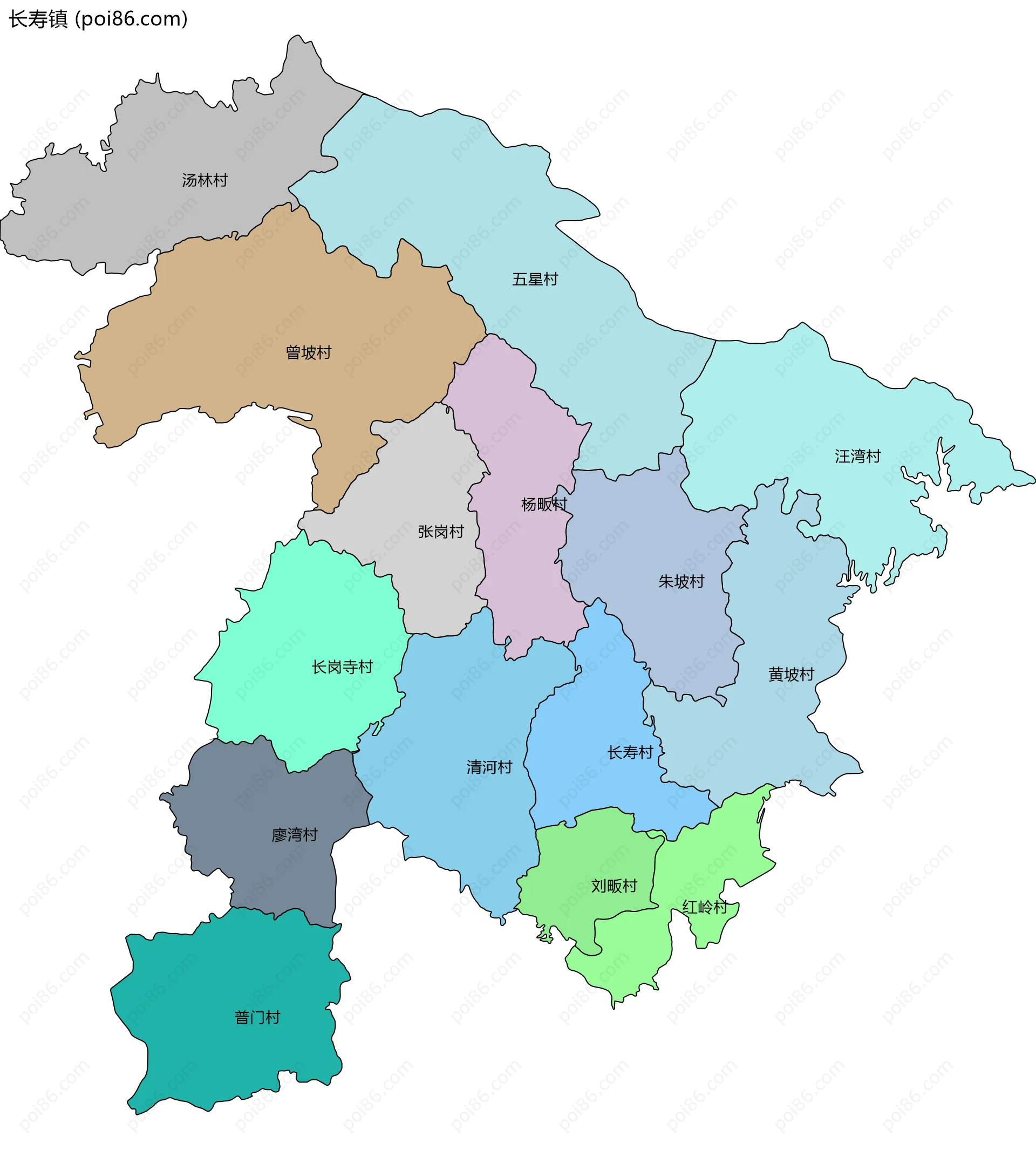 长寿镇边界地图(五级行政区划)