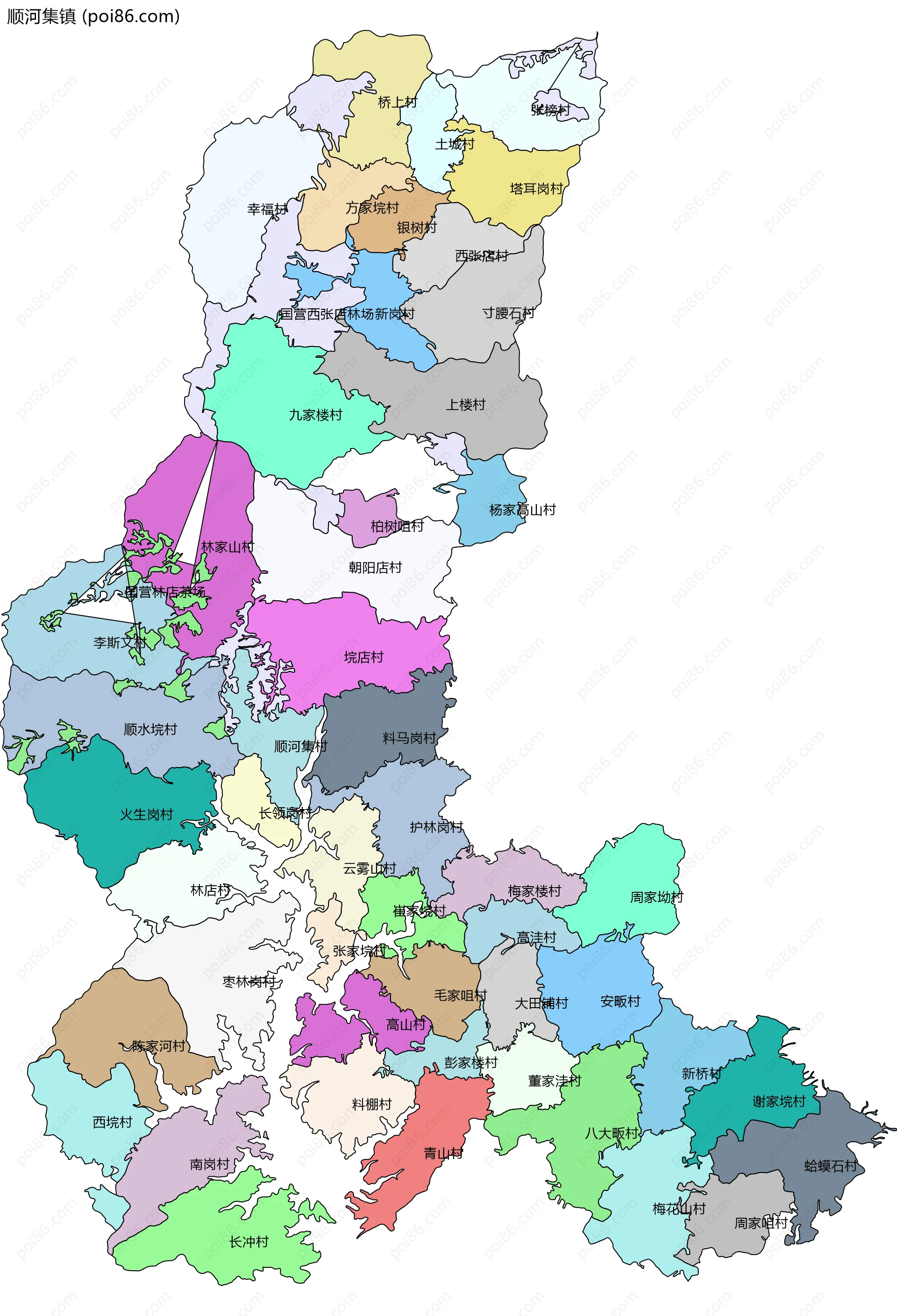顺河集镇边界地图(五级行政区划)