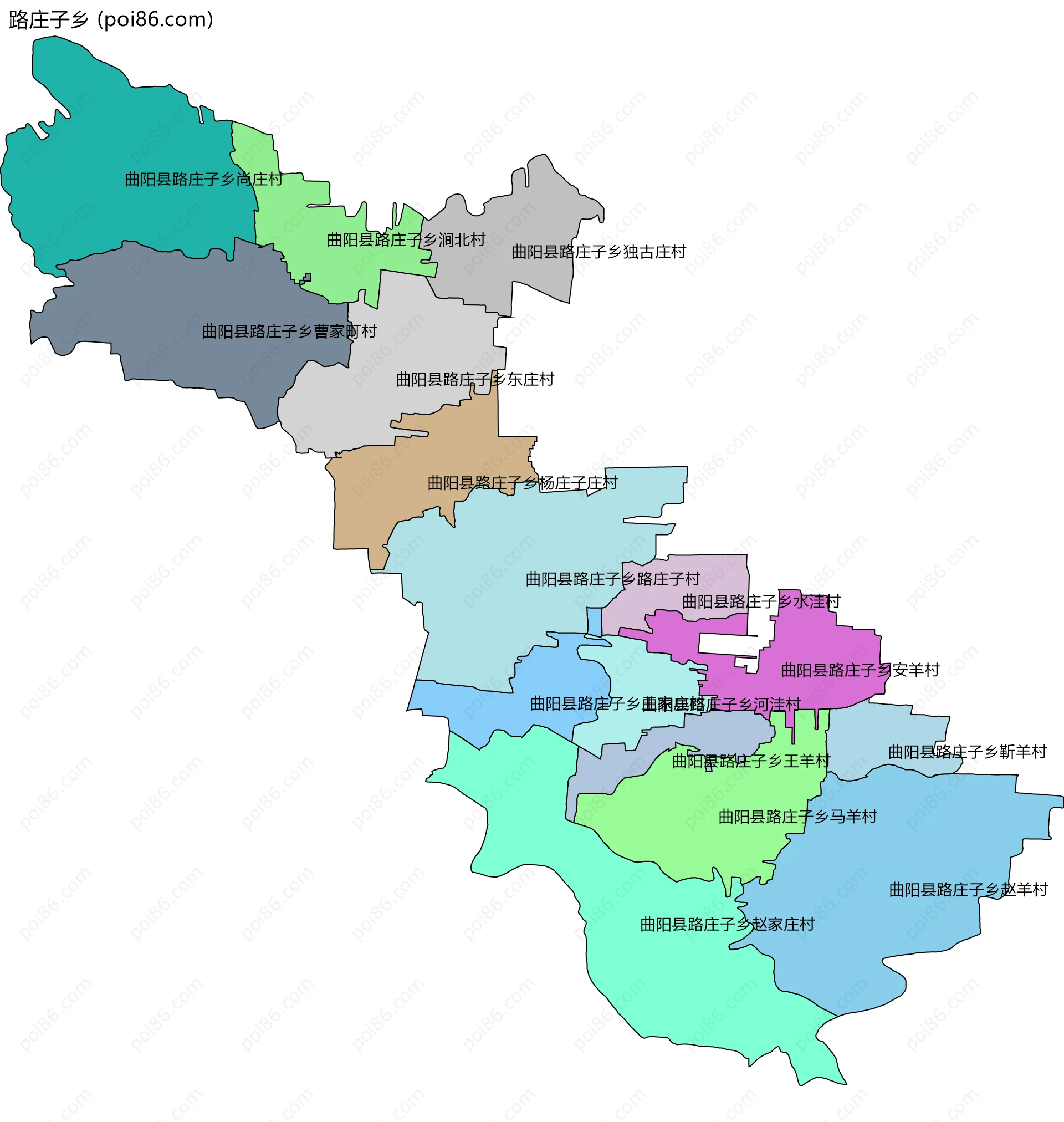 路庄子乡边界地图(五级行政区划)