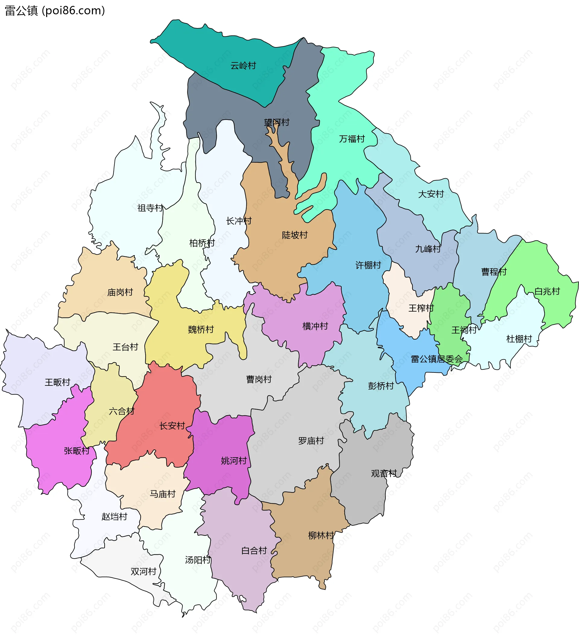 雷公镇边界地图(五级行政区划)