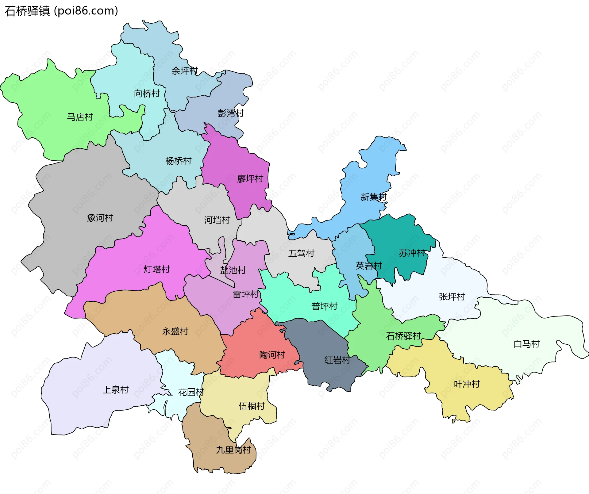 石桥驿镇边界地图(五级行政区划)