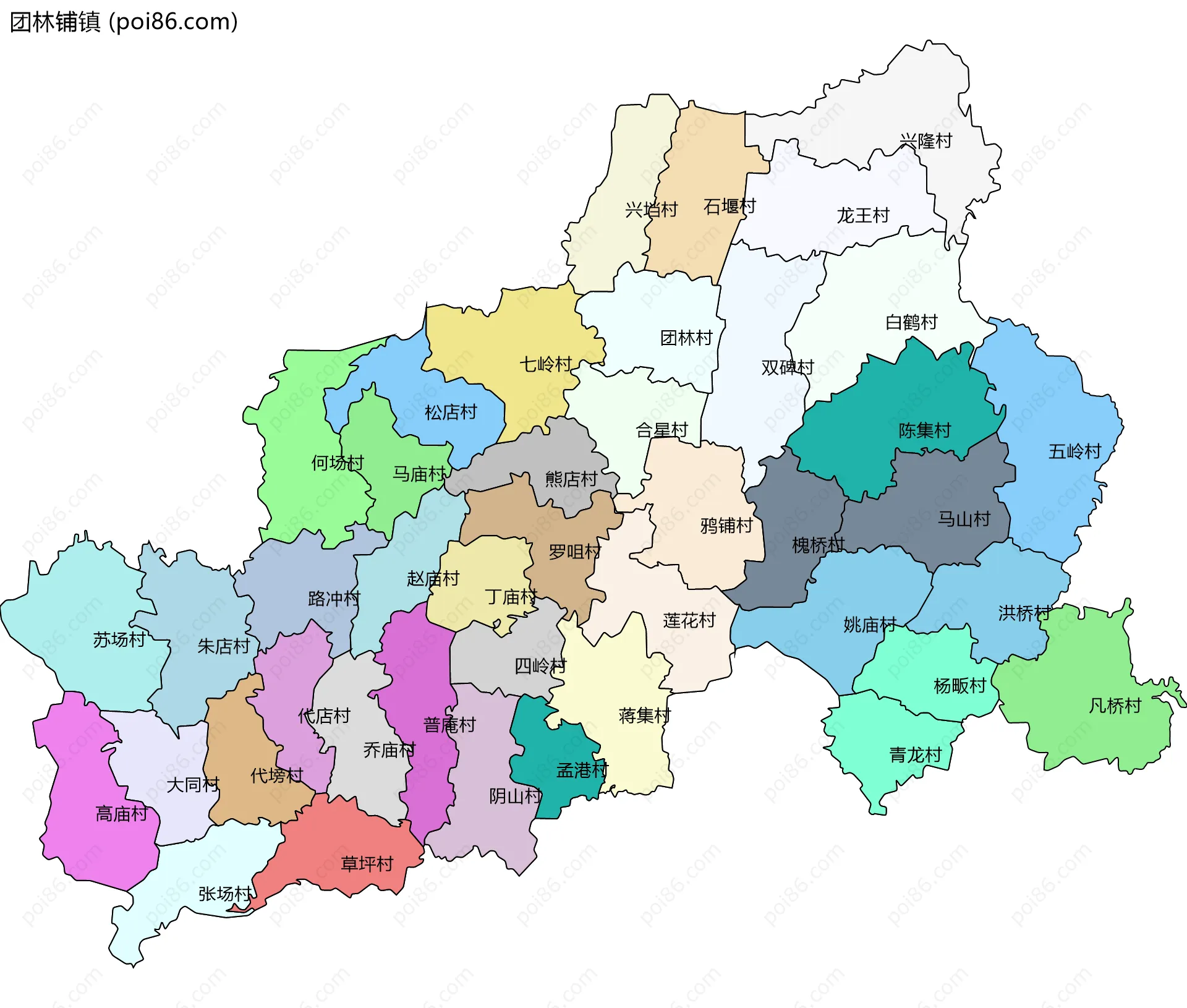团林铺镇边界地图(五级行政区划)